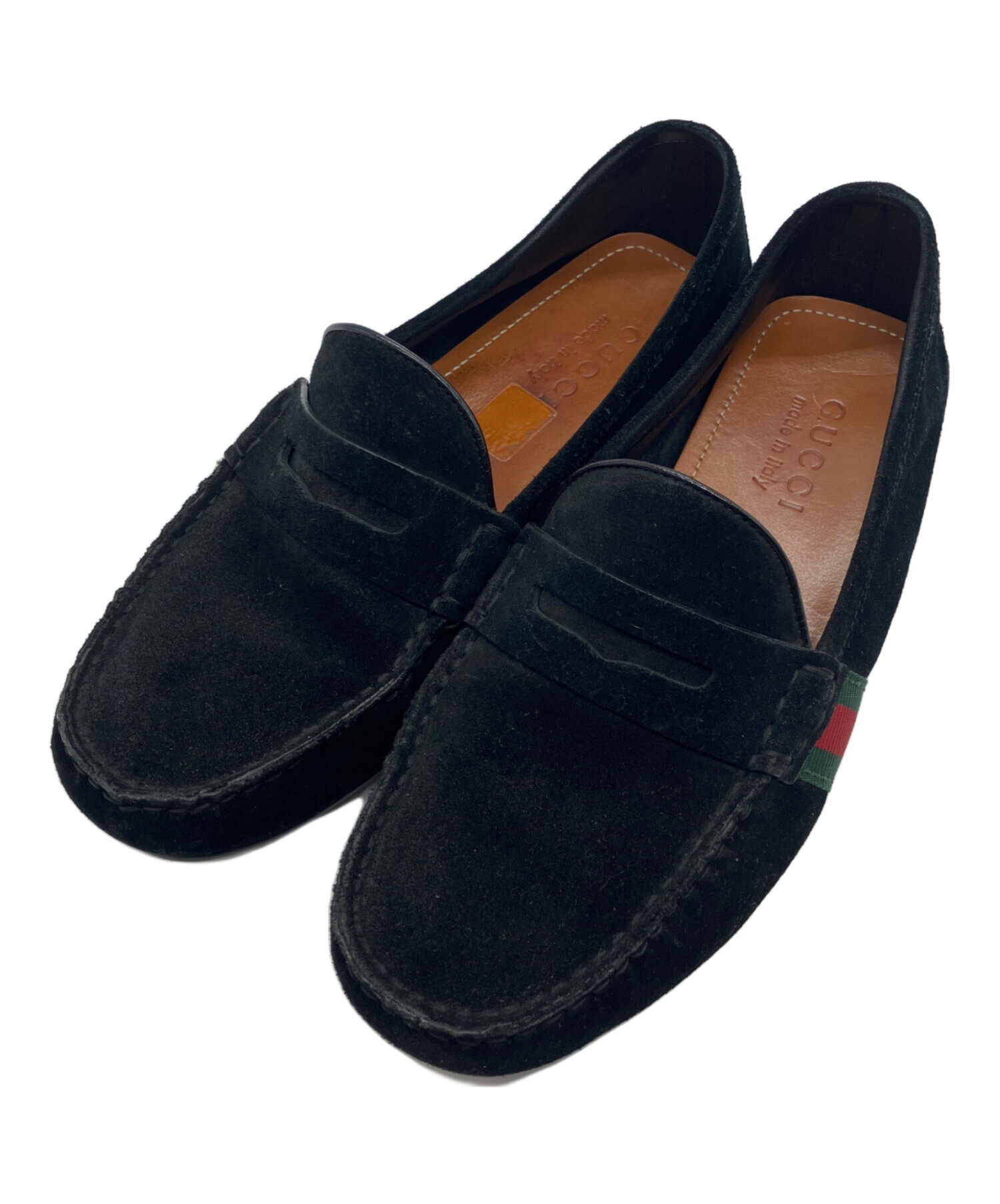 GUCCI ドライビングシューズ シェリーライン レザー 27.5 ブラック 中古・古着通販】GUCCI (グッチ) シェリーラインドライビングシューズ