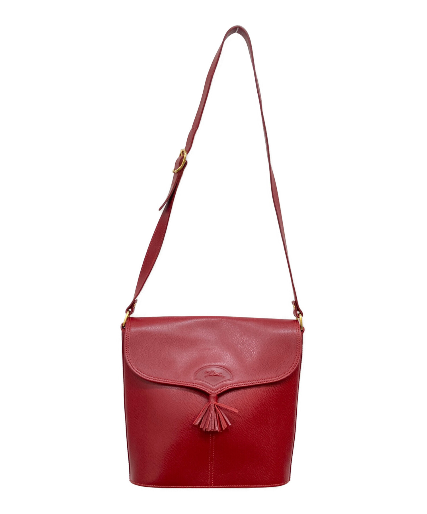 ロンシャン　赤いレザーショルダーバッグ 中古・古着通販】LONGCHAMP (ロンシャン) ショルダーバッグ レッド