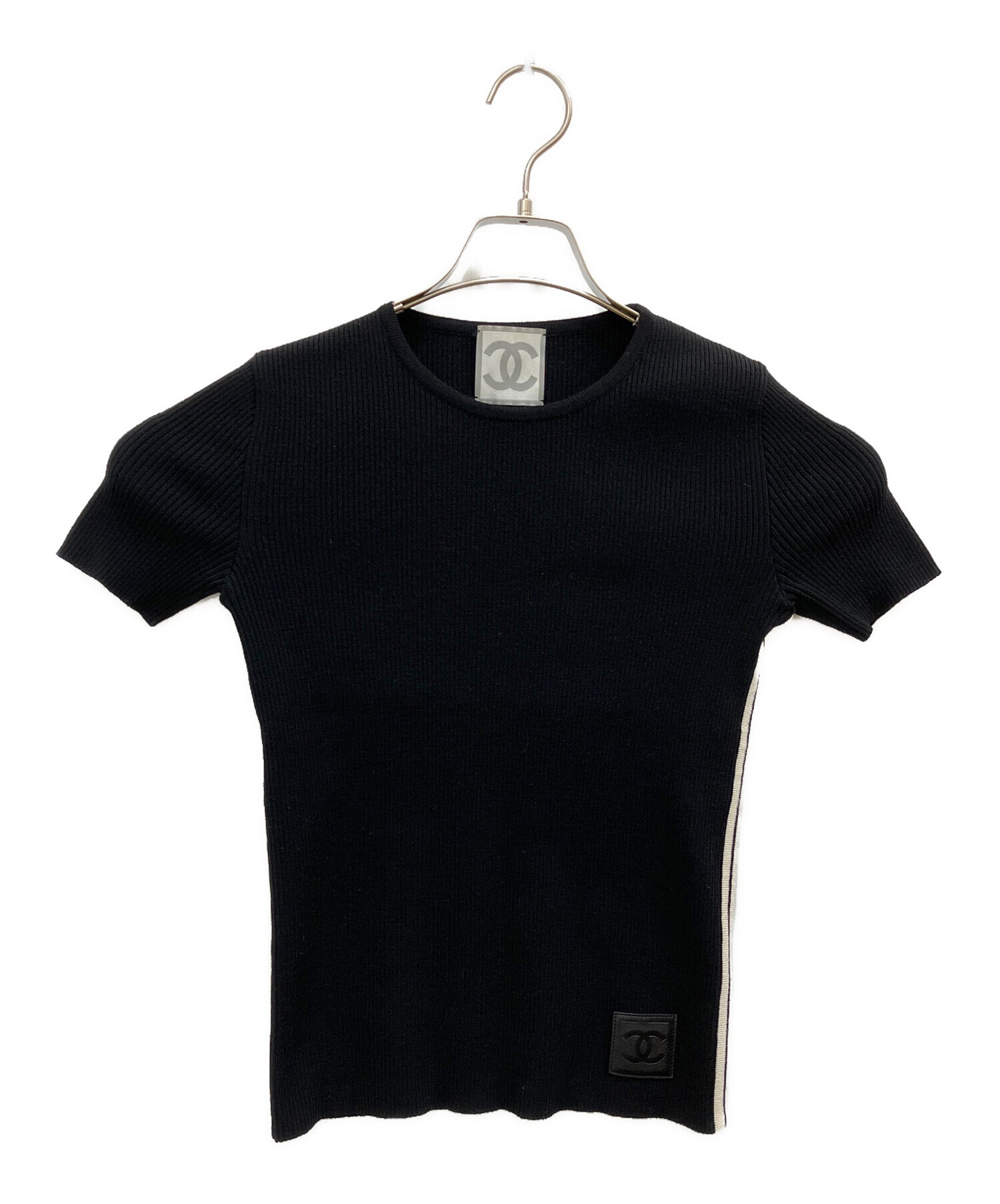 シャネル CHANEL 半袖ニット 黒 CCロゴ 中古・古着通販】CHANEL (シャネル) 半袖ニット ブラック サイズ:38
