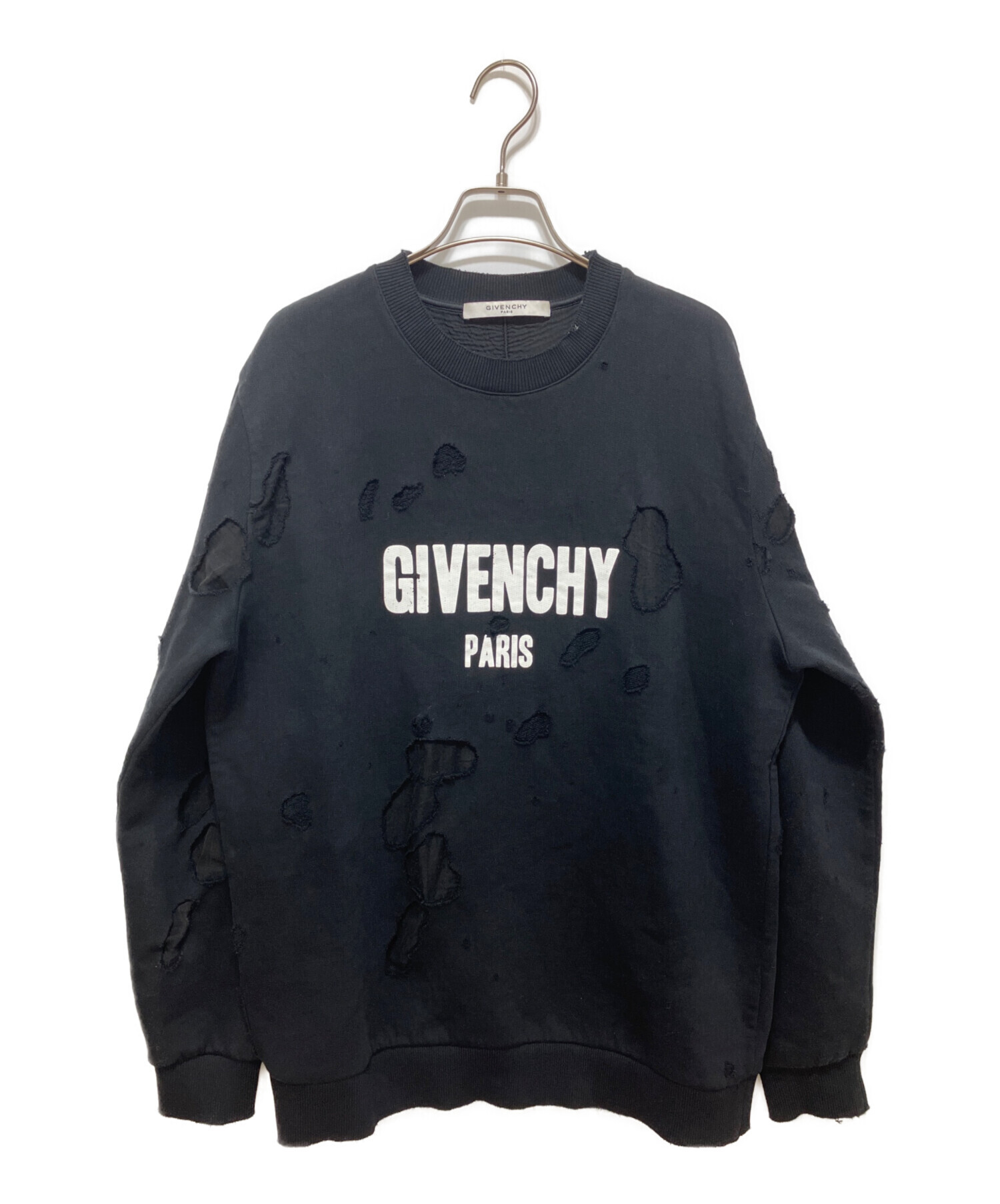 GIVENCHY ブラック トレーナー ダメージ加工 中古・古着通販】GIVENCHY (ジバンシィ) ダメージ加工ロゴプリント