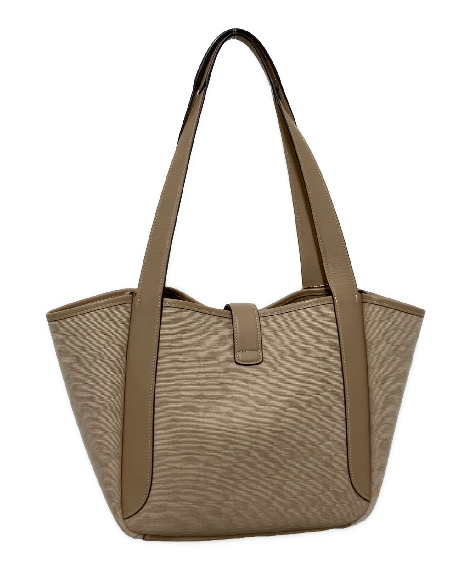 COACH ロゴパターン ベージュキャンバスバッグ 中古・古着通販】COACH (コーチ) ハドリー ターンロック トート バッグ
