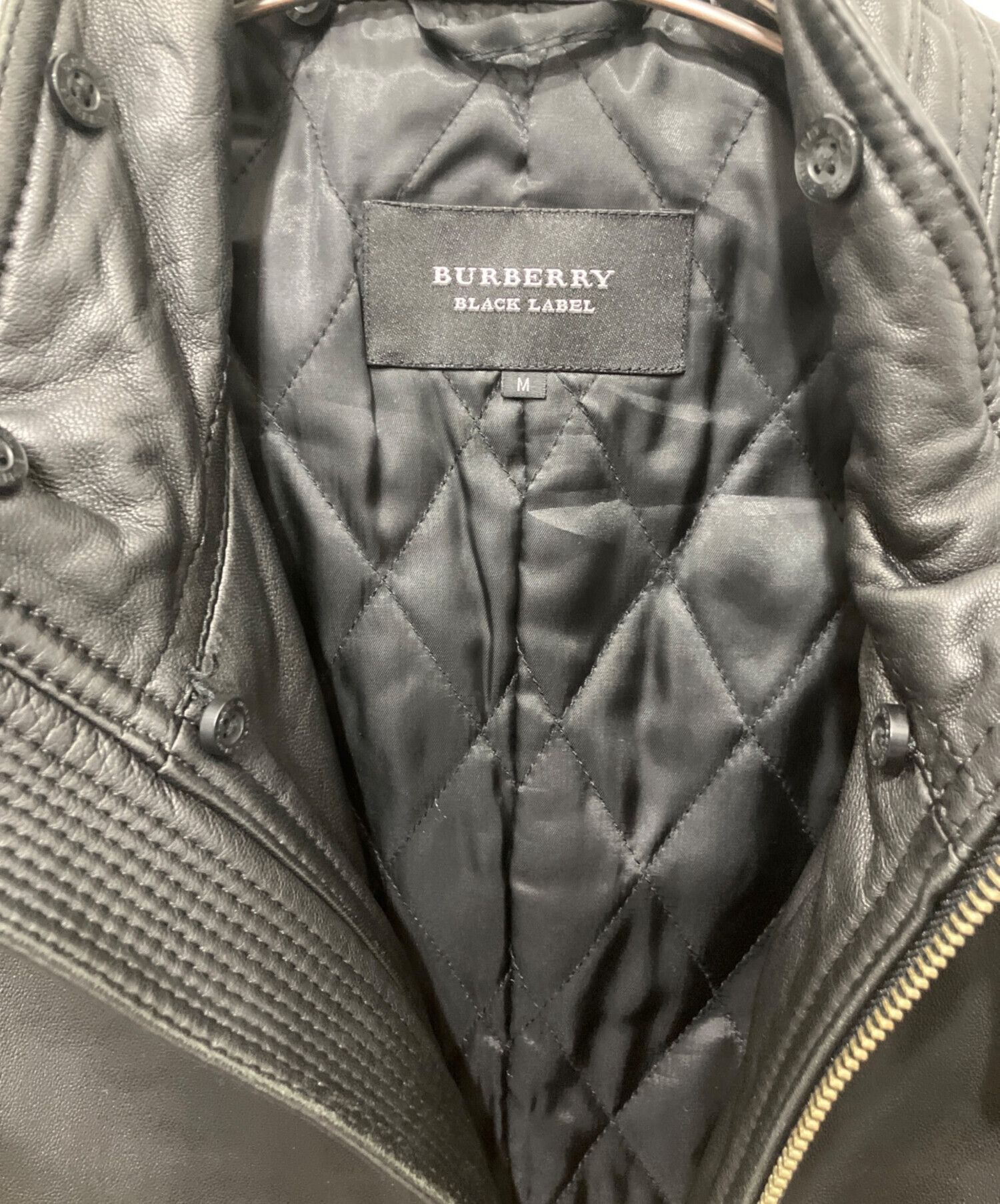 バーバリーブラックレーベル シングルライダース レザージャケット ブラック M 中古・古着通販】BURBERRY BLACK LABEL (バーバリーブラックレーベル