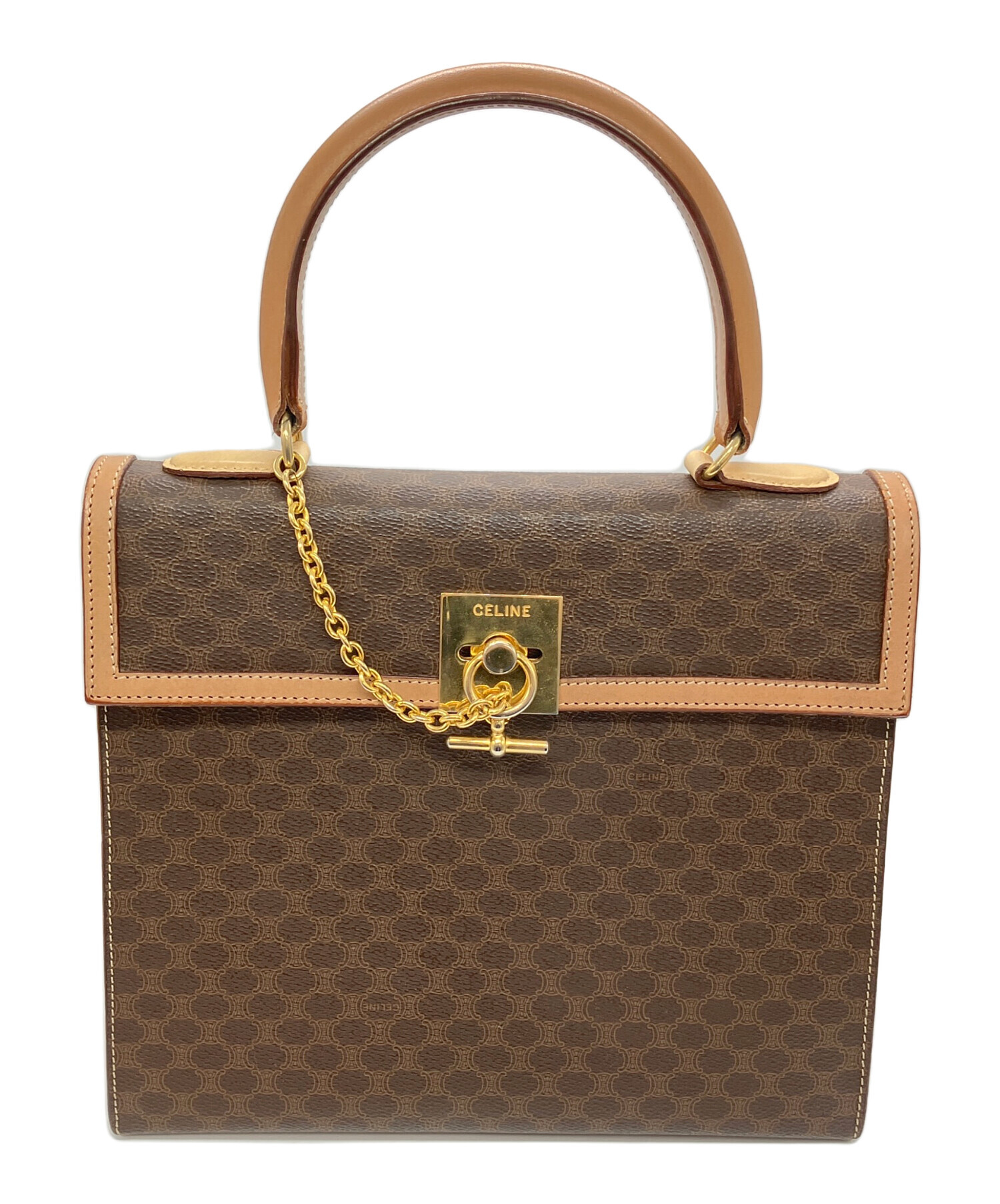 美品　CELINE セリーヌ　ベージュ　ハンドバッグ　マカダム柄 中古・古着通販】CELINE (セリーヌ) マカダム柄ハンドバッグ ベージュ