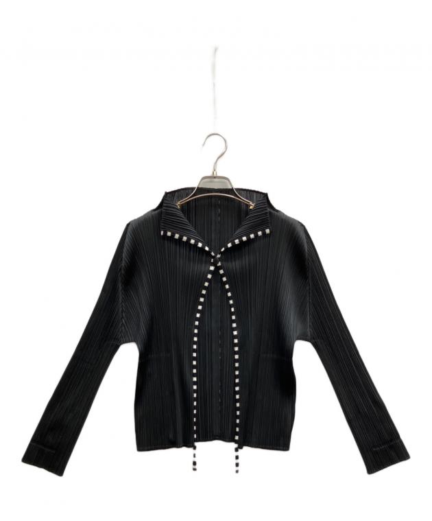 PLEATS PLEASE カーディガン　黒 中古・古着通販】PLEATS PLEASE (プリーツプリーズ) プリーツボーダー