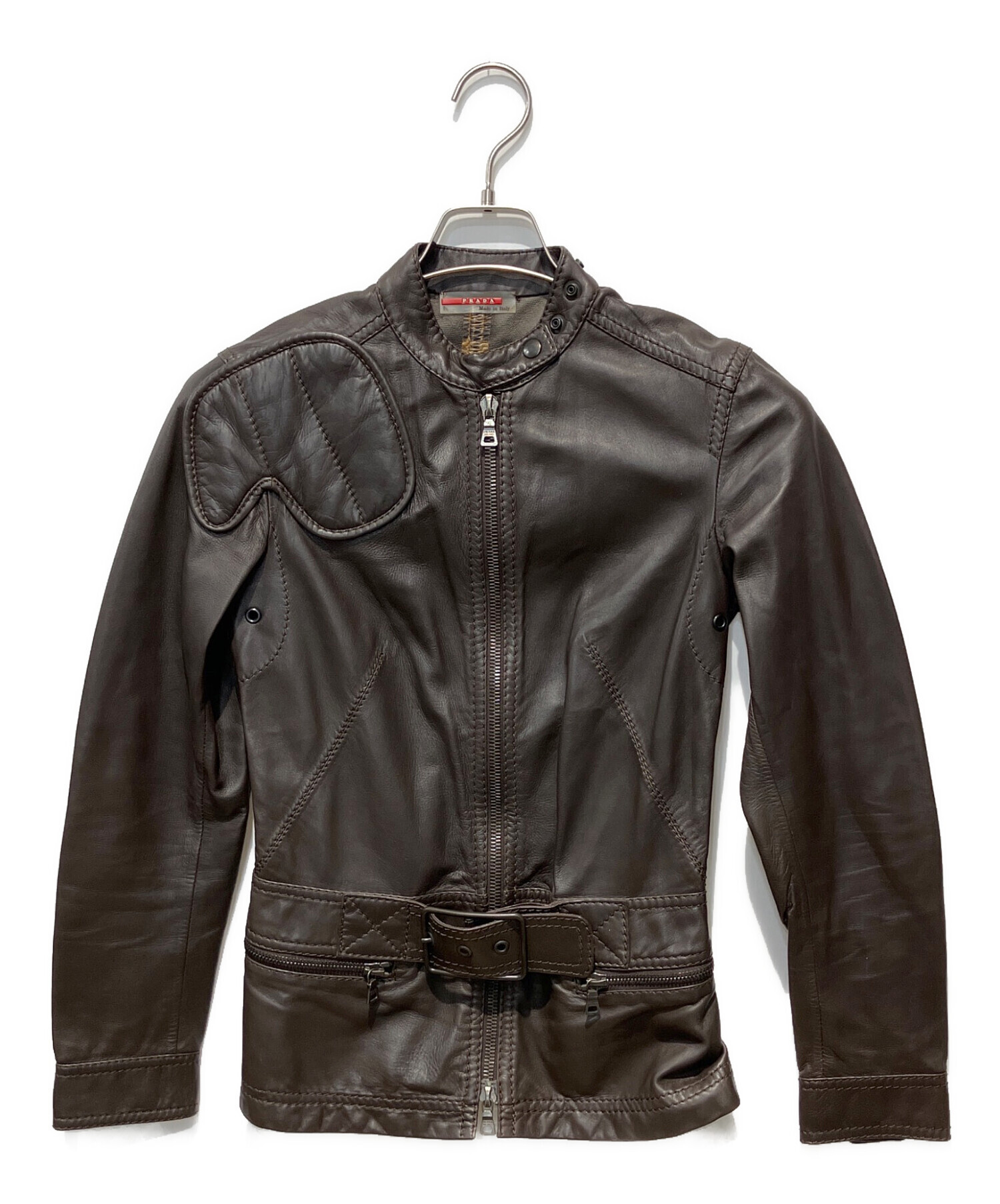 中古・古着通販】PRADA (プラダ) エルボーパッチライダースジャケット