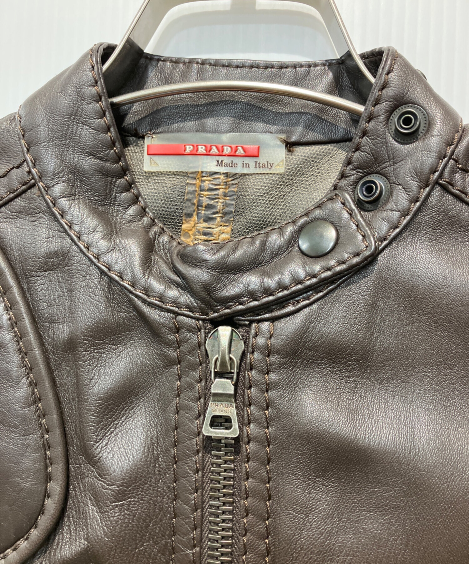 中古・古着通販】PRADA (プラダ) エルボーパッチライダースジャケット