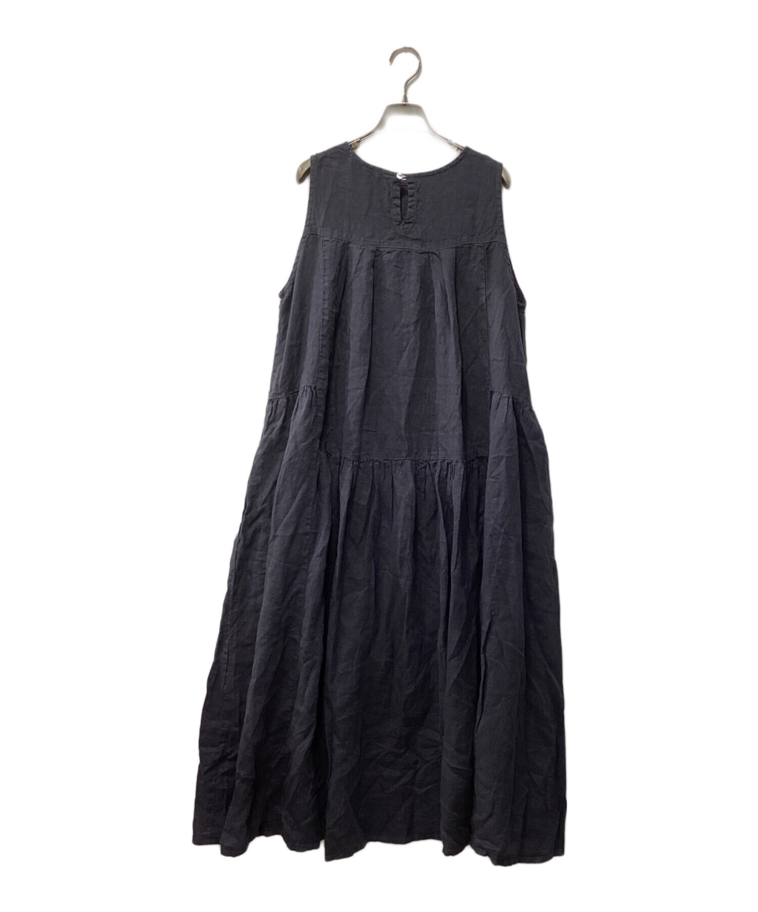 【処分セール】tumugu ツムグ モディリネンワンピース　黒 中古・古着通販】tumugu (ツムグ) リネンワンピース ネイビー サイズ:f