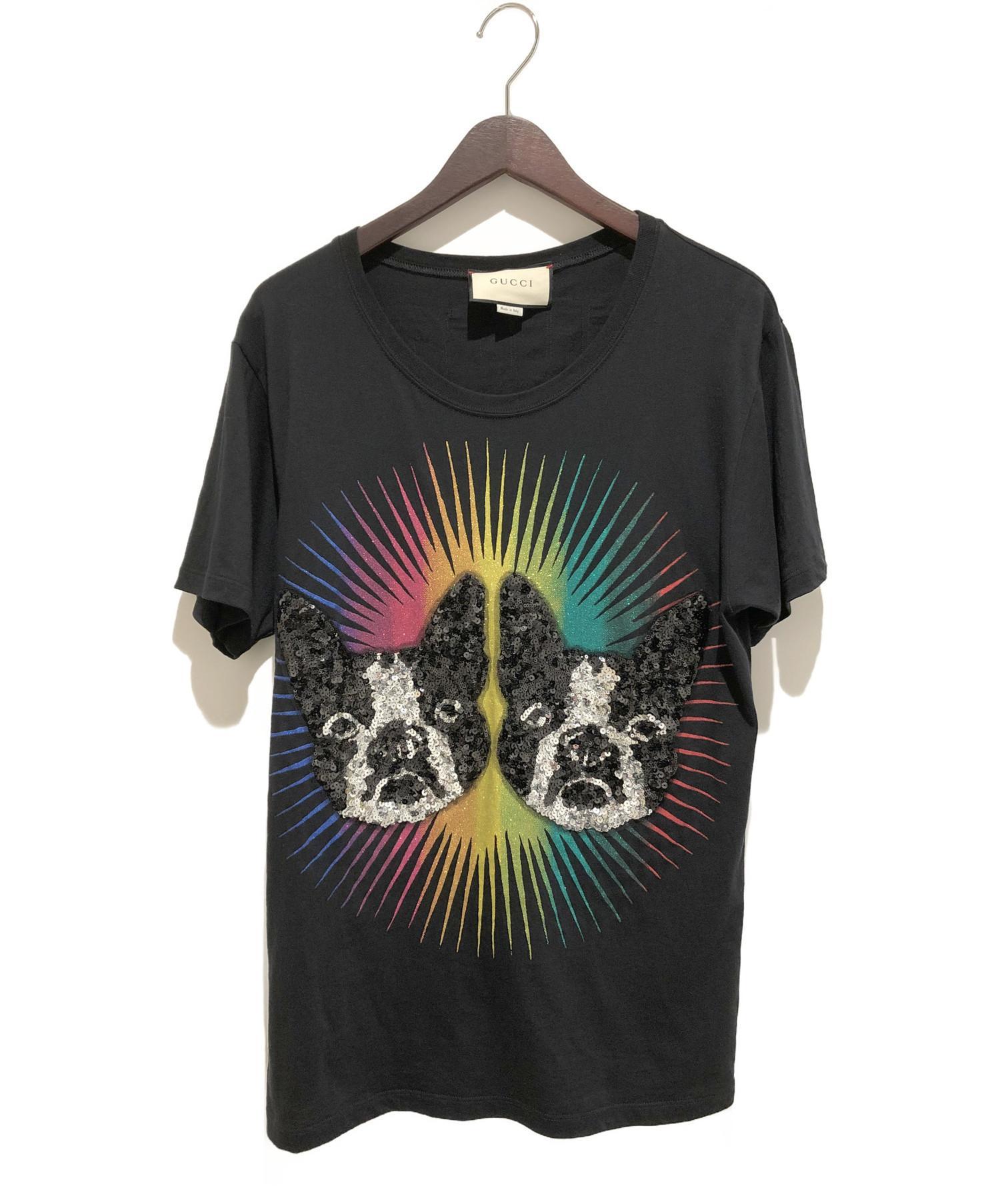 中古・古着通販】GUCCI (グッチ) スパンコールドッグTシャツ ブラック 
