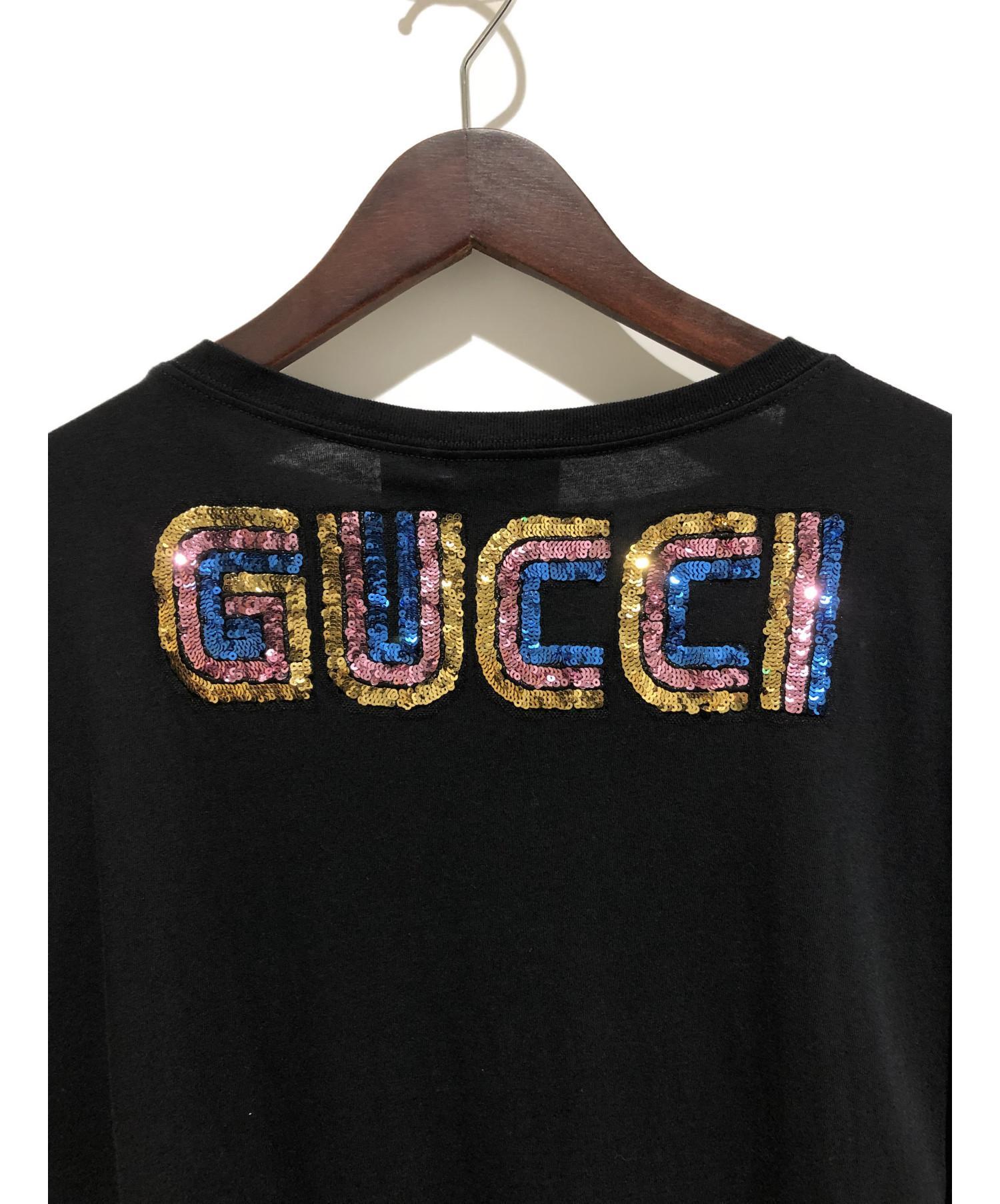 中古・古着通販】GUCCI (グッチ) スパンコールドッグTシャツ ブラック 