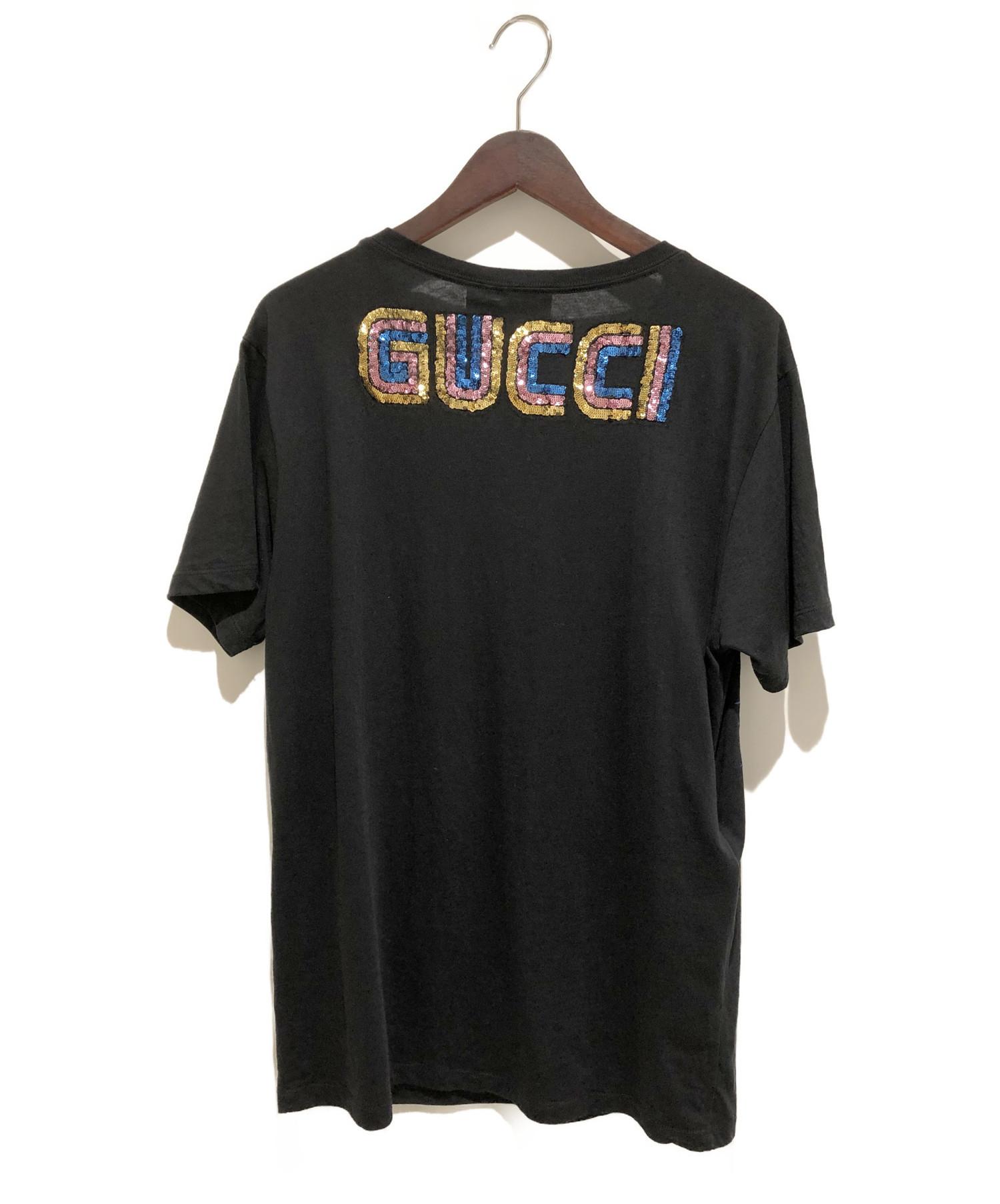 中古・古着通販】GUCCI (グッチ) スパンコールドッグTシャツ ブラック 