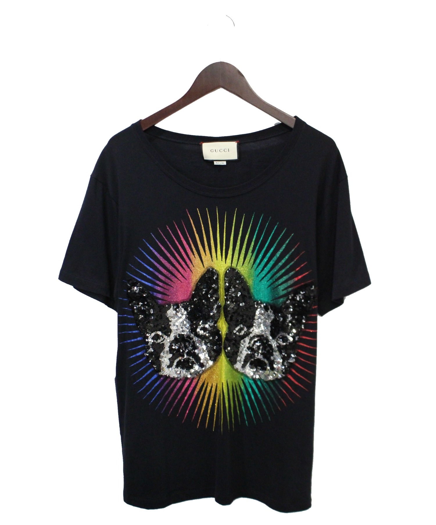中古・古着通販】GUCCI (グッチ) スパンコールドッグTシャツ ブラック 
