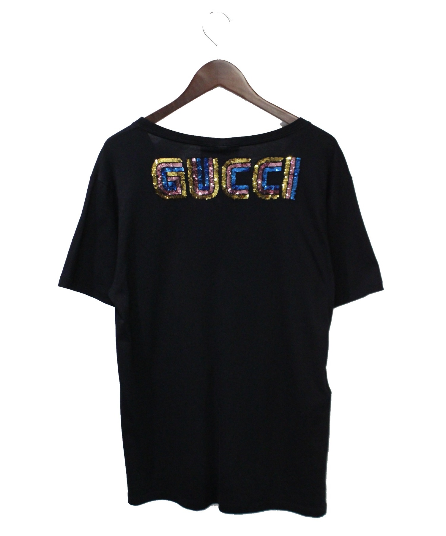 中古・古着通販】GUCCI (グッチ) スパンコールドッグTシャツ ブラック 