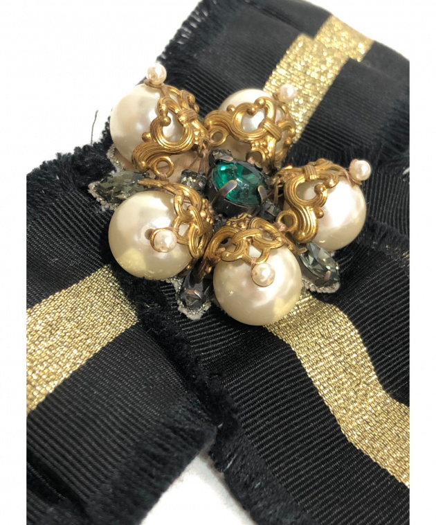 中古・古着通販】GUCCI (グッチ) リボンブローチ ブラック×ゴールド