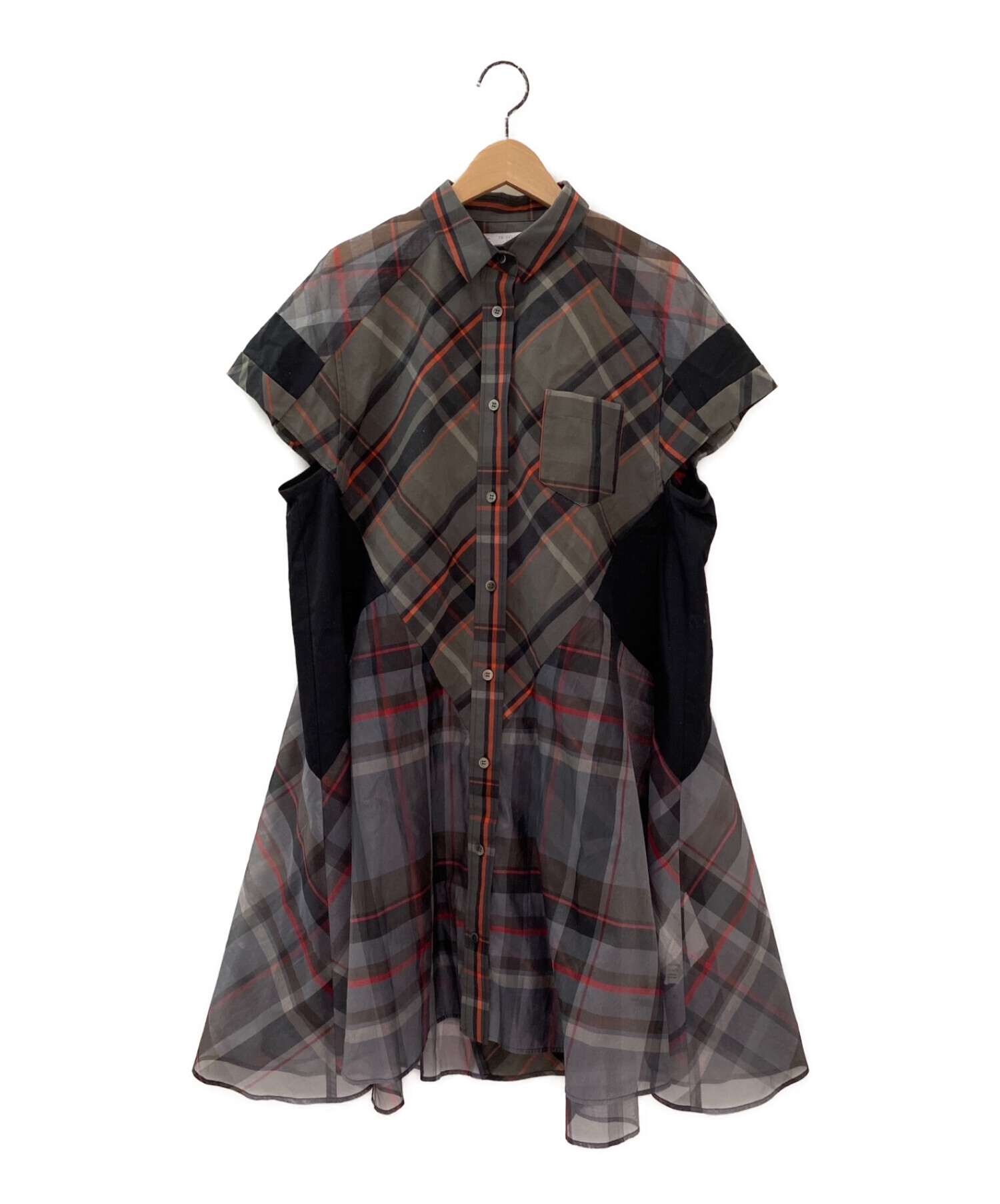sacai サカイ　チェック　ワンピース 中古・古着通販】sacai (サカイ) オーバーサイズチェックドレス グレー
