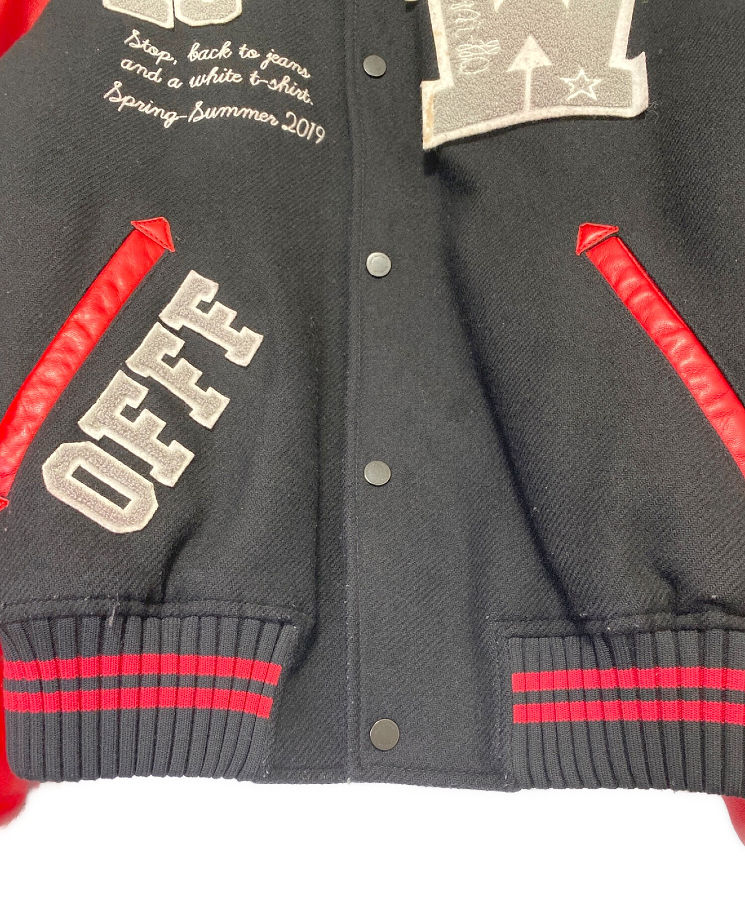 Off-White 刺繍スタジャン ブラック/レッド 中古・古着通販】OFFWHITE (オフホワイト) Eagle Varsity JKT