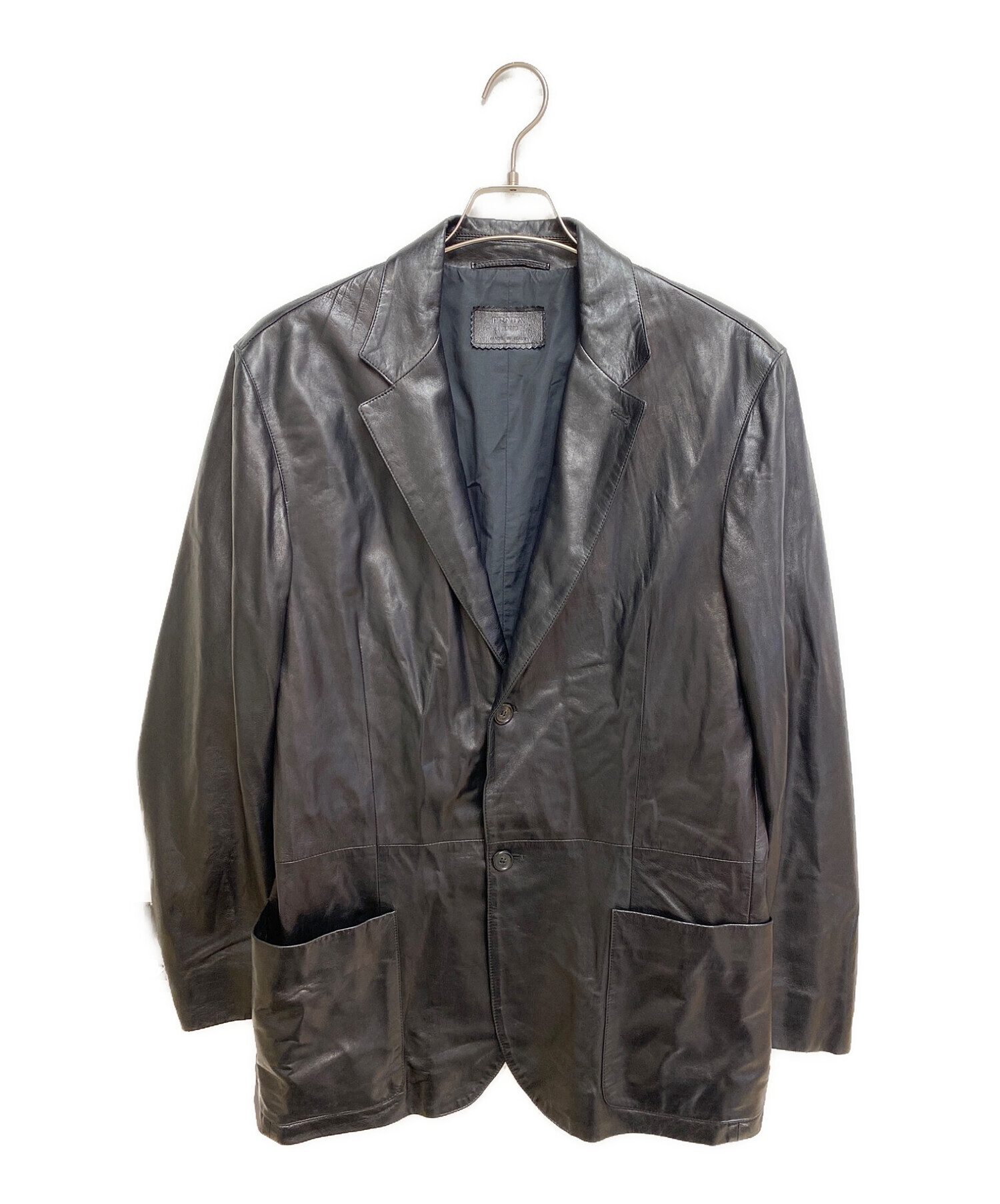 中古・古着通販】PRADA (プラダ) レザーテーラードジャケット ブラック