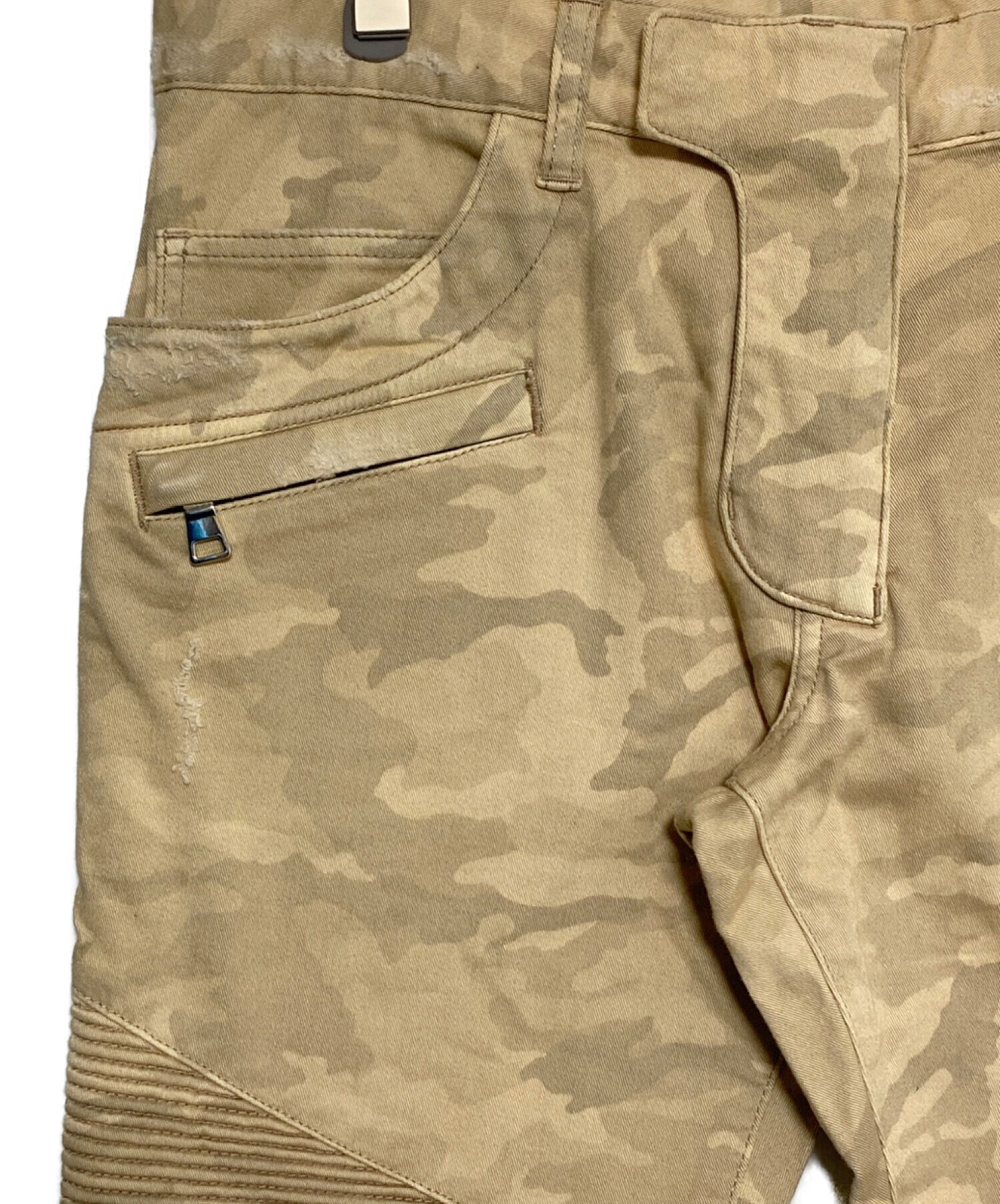 中古・古着通販】BALMAIN (バルマン) バイカーデニムパンツ ベージュ