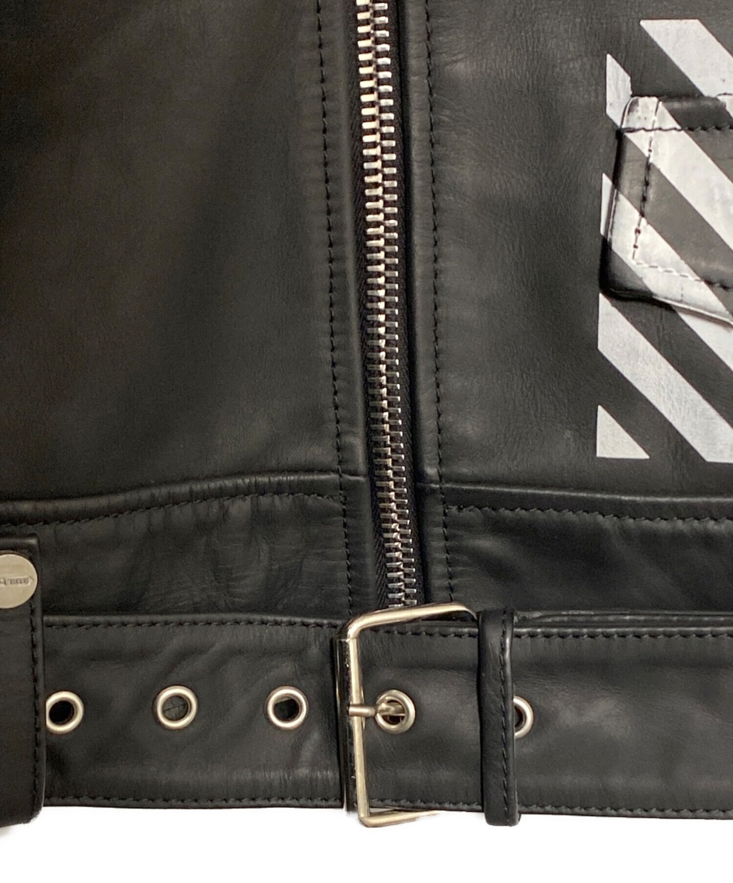 中古・古着通販】OFFWHITE (オフホワイト) レザージャケット ブラック