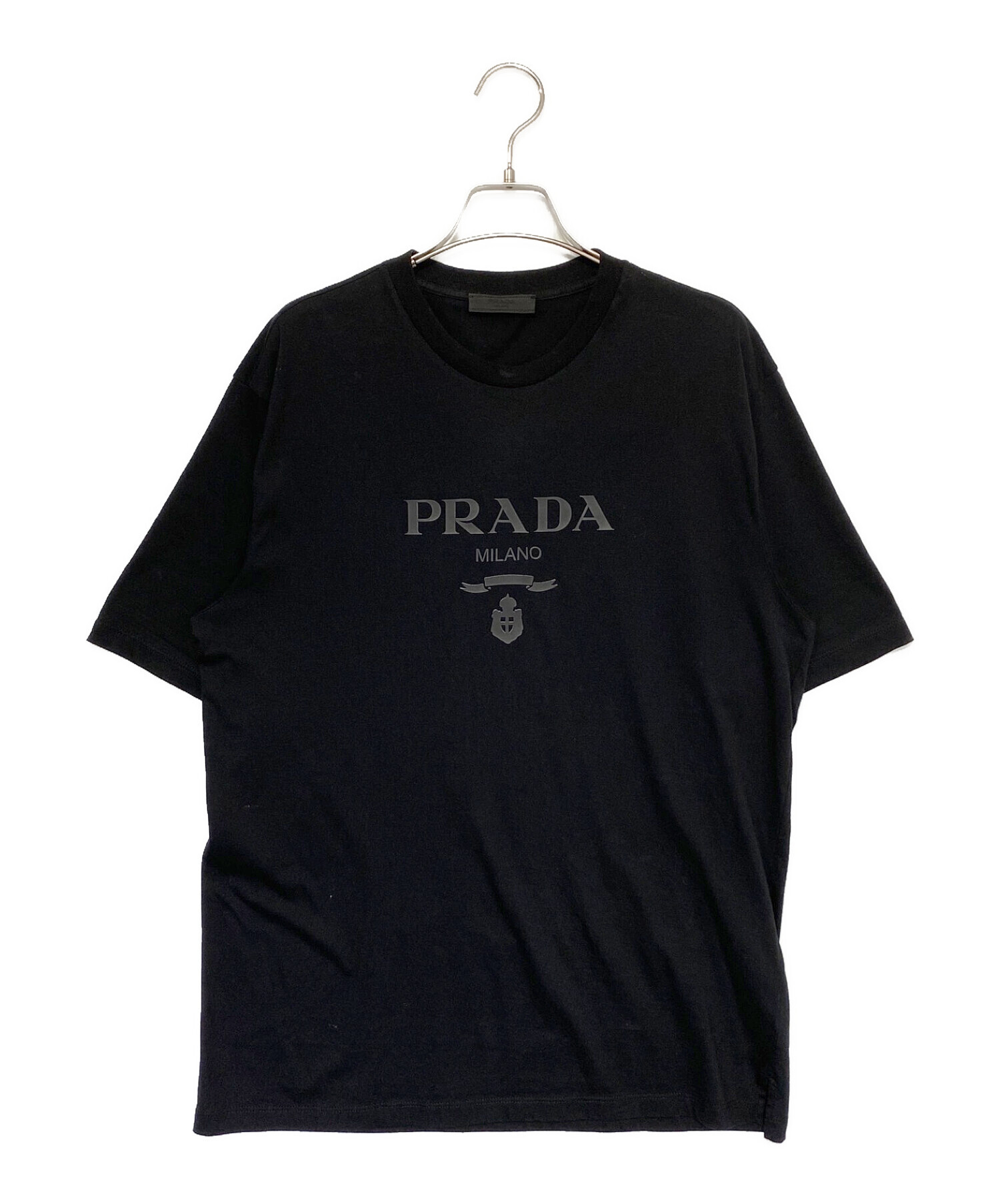 中古・古着通販】PRADA (プラダ) Raised Logo Round neck Tee ブラック