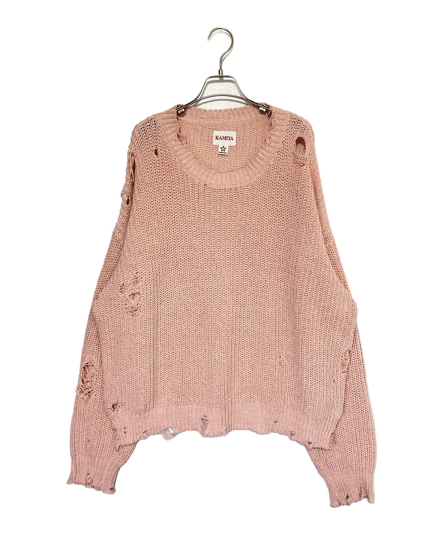 中古・古着通販】KAMIYA (カミヤ) BORO Knit Sweater ピンク サイズ:M 