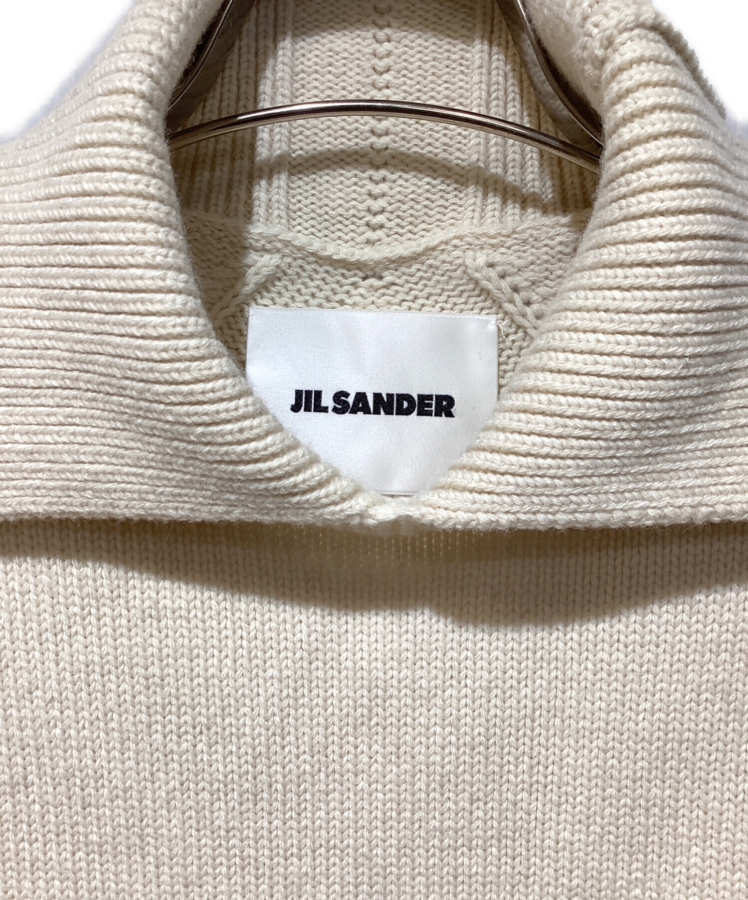21AW ジルサンダー アイボリー ニット フリンジ パッチ