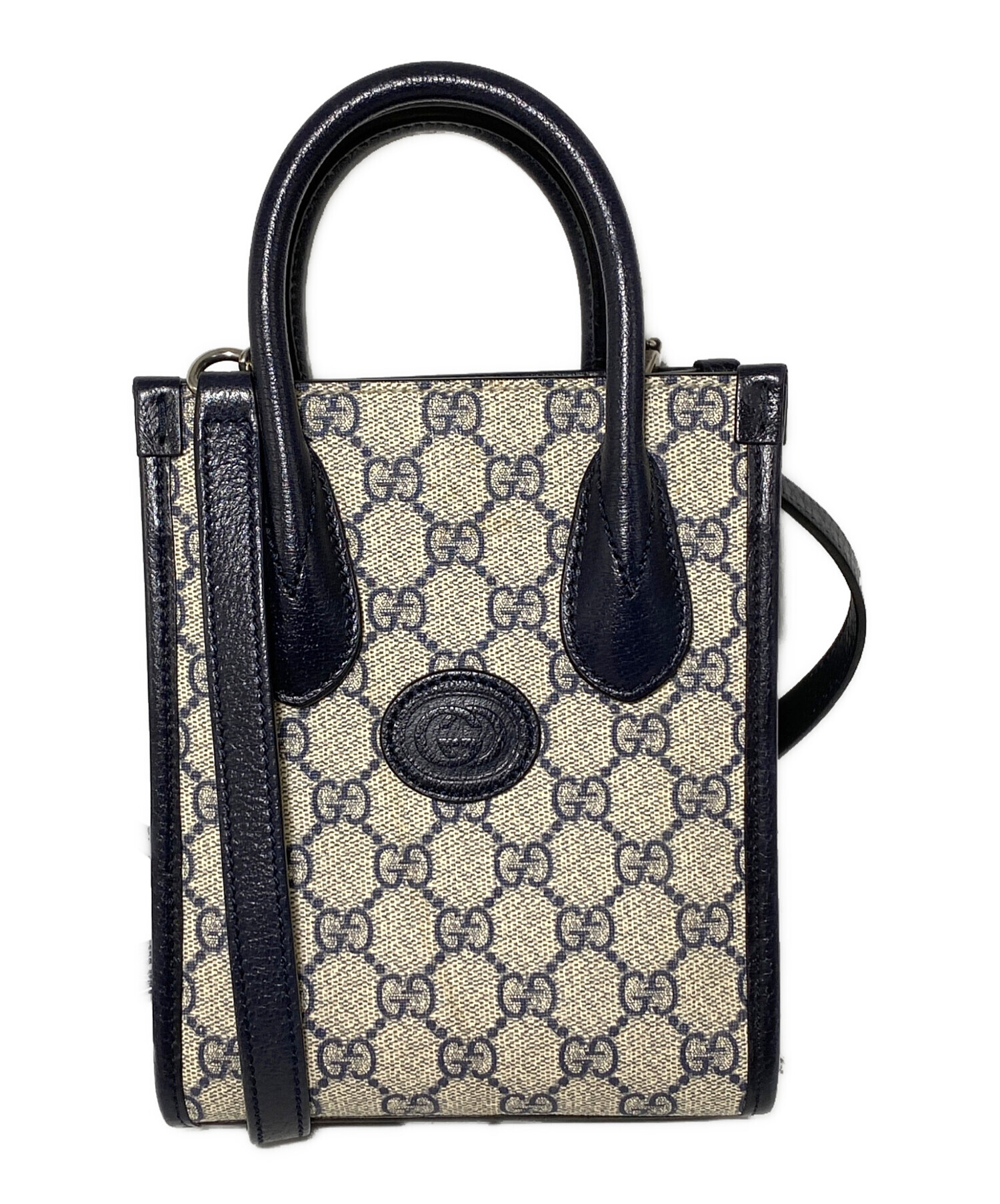美品 GUCCI グッチ トートバッグ GGインプリメ ネイビー 中古・古着通販】GUCCI (グッチ) ミニトートバッグ ネイビー×ベージュ