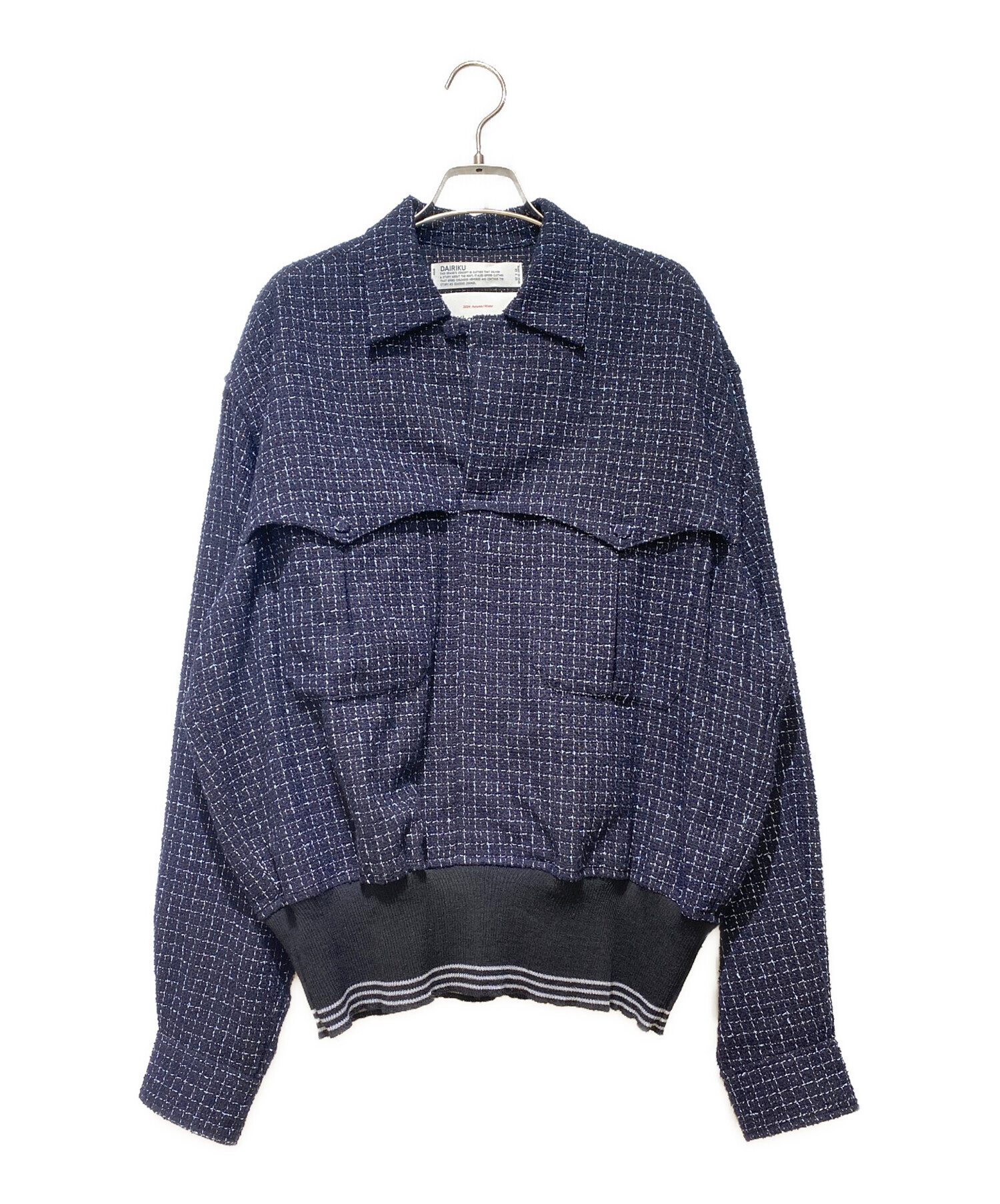 24aw ダイリク Tweed Mountain Rib Shirt 紺 金 M DAIRIKU 【ダイリク】 Tweed Mountain Rib Shirt Lame Navy(24AW TW-3)