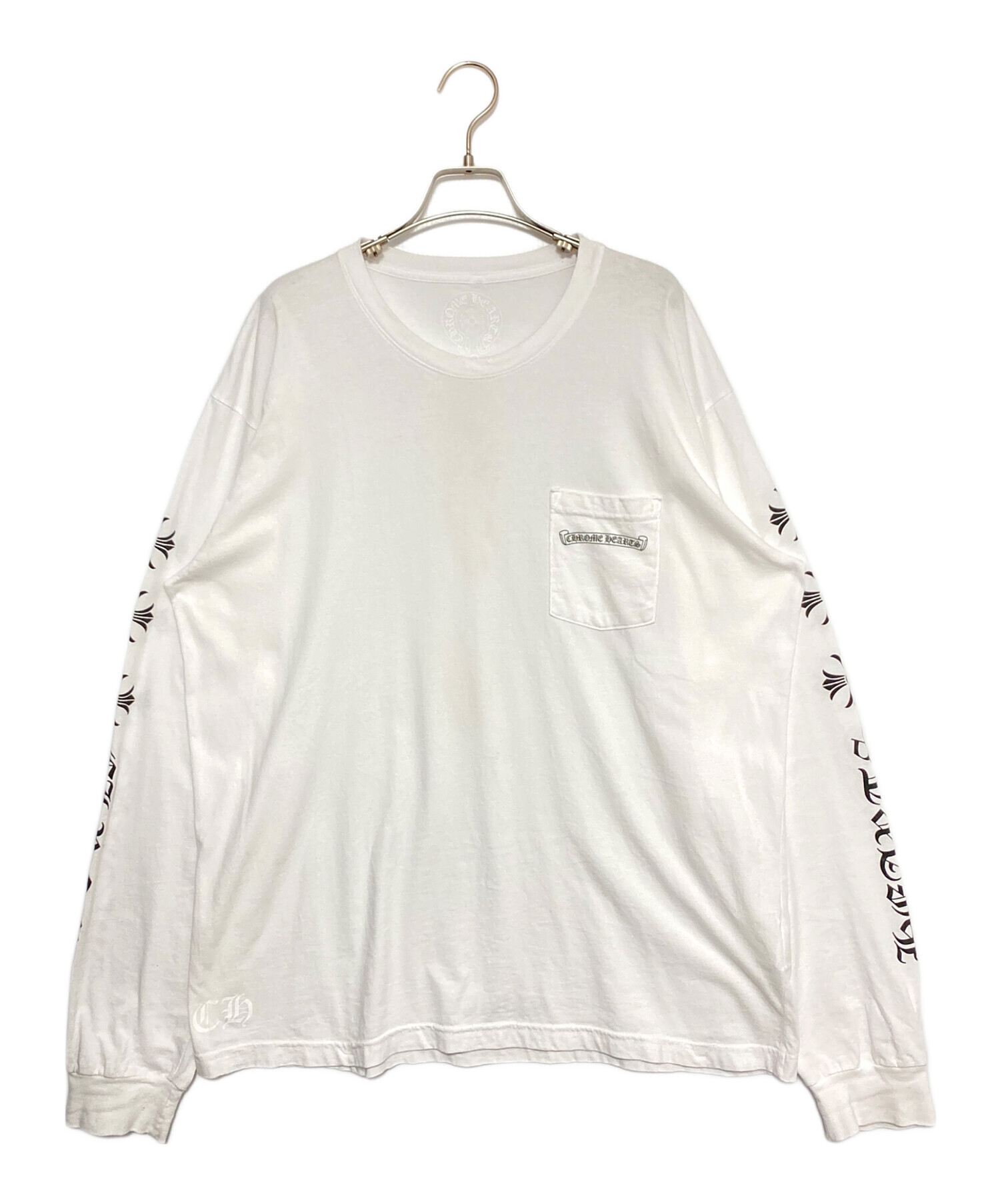 クロムハーツCH】スクロールラベルプリントロンT・長袖ホワイトTシャツ