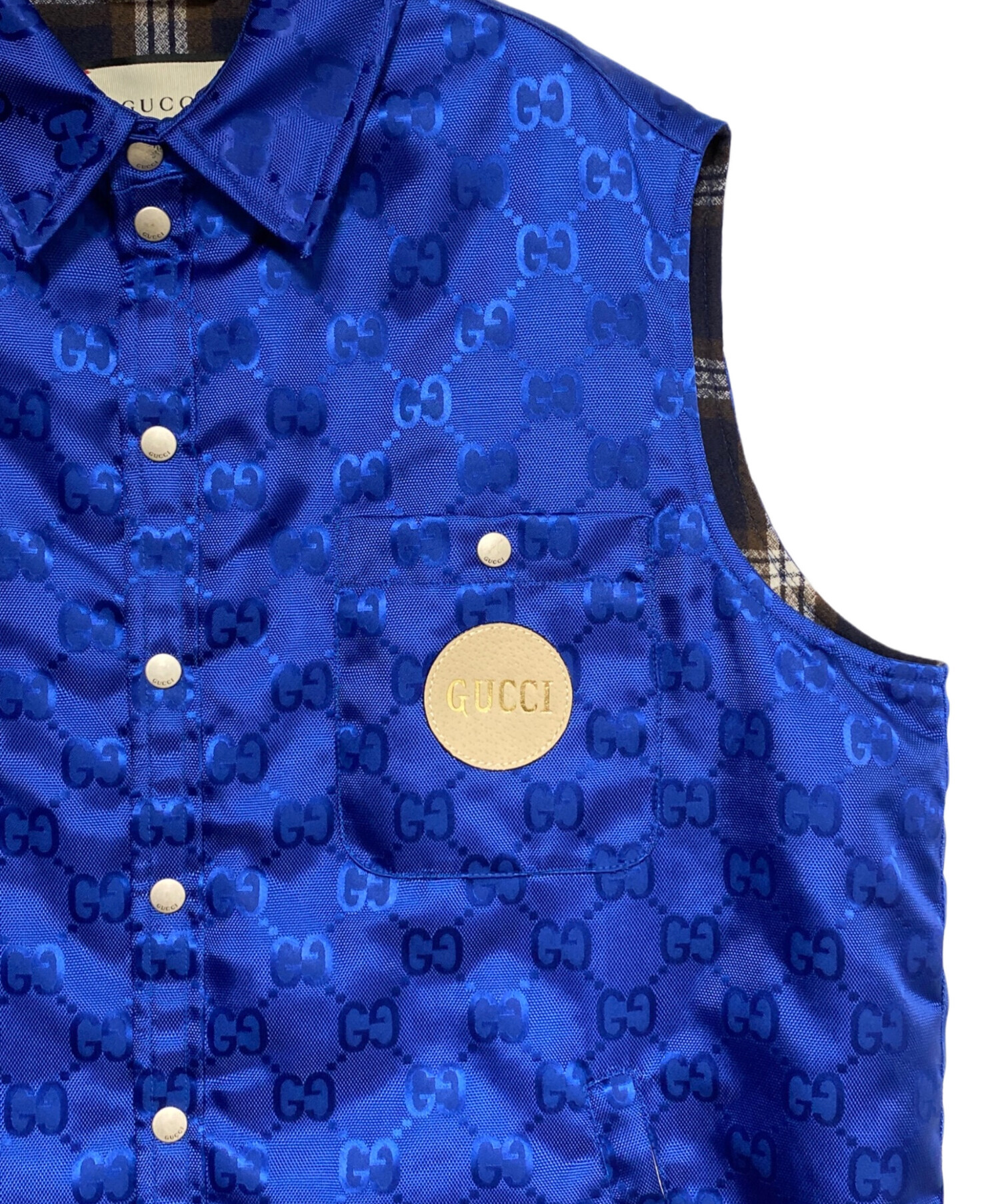 Gucci ベスト 中古・古着通販】GUCCI (グッチ) GG総柄 レザーパッチロゴ ナイロン