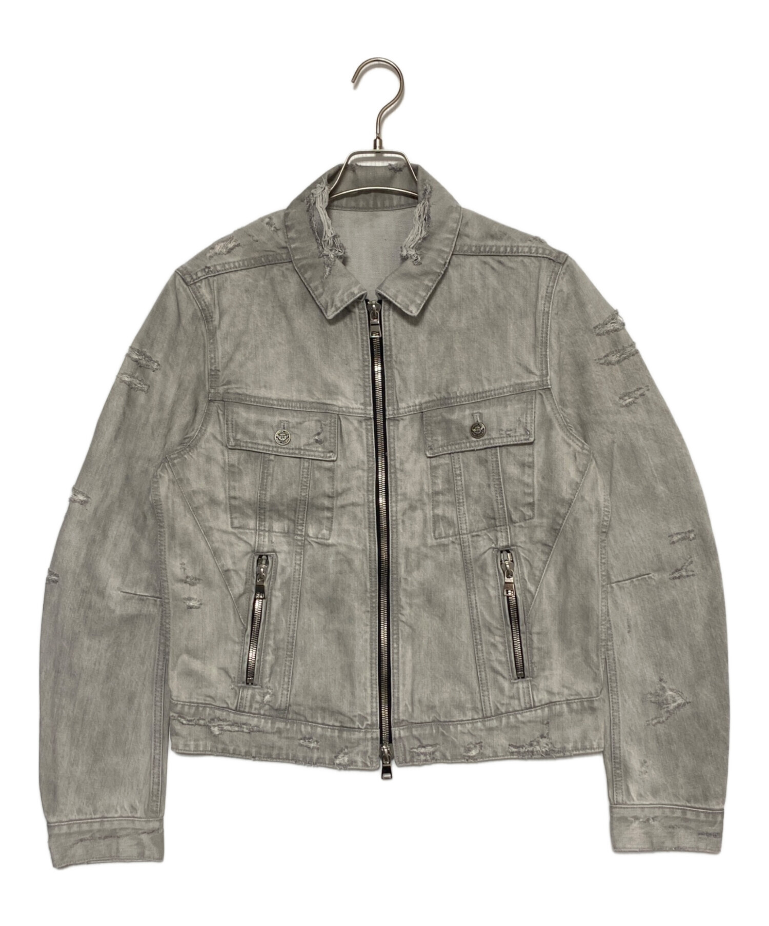 中古・古着通販】BALMAIN (バルマン) Distressed zip-up denim jacket 