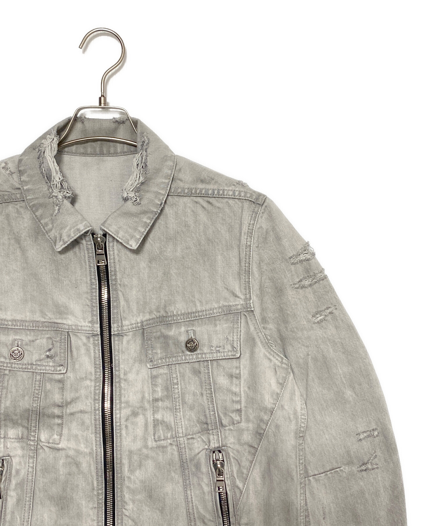 中古・古着通販】BALMAIN (バルマン) Distressed zip-up denim jacket 