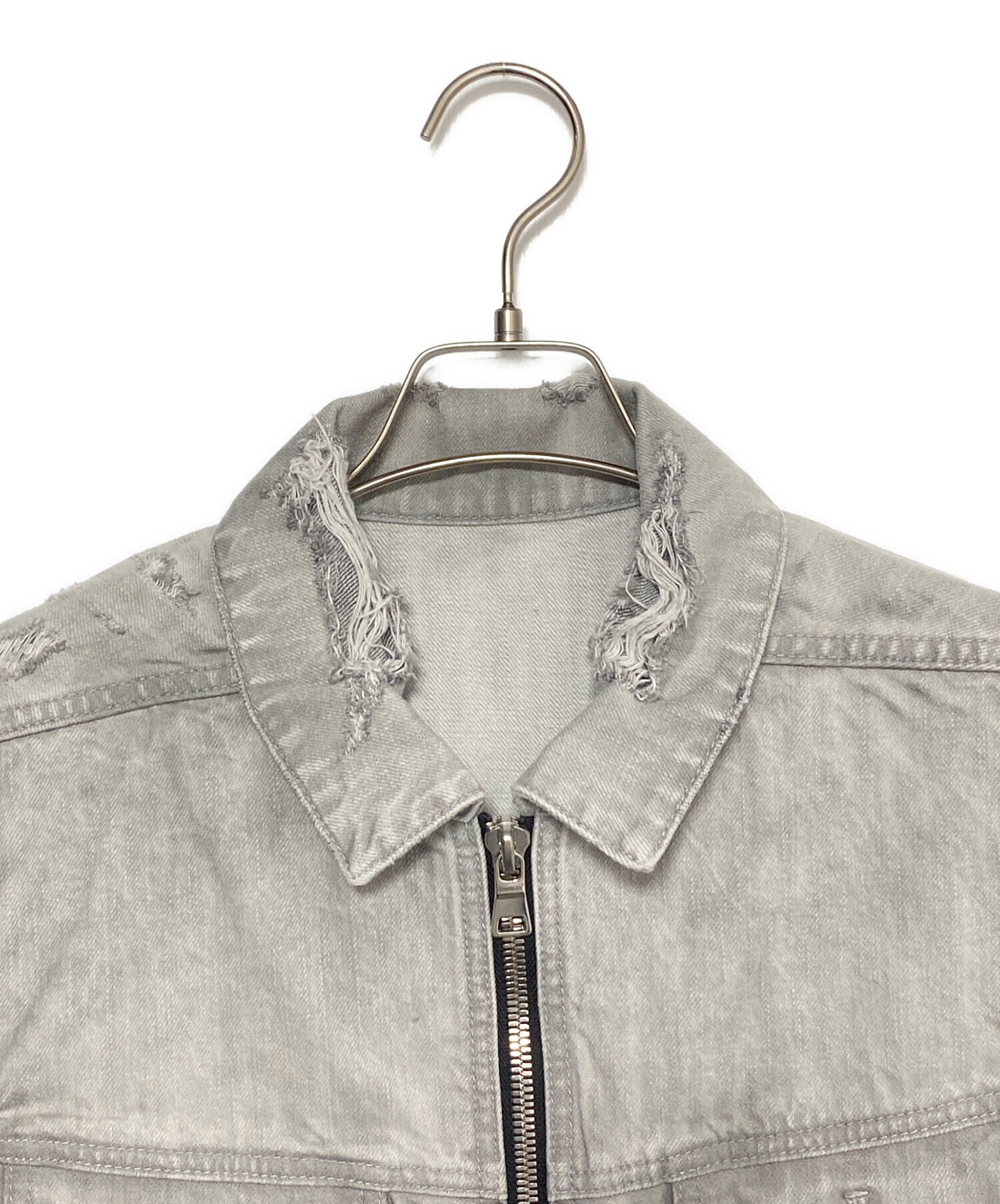 中古・古着通販】BALMAIN (バルマン) Distressed zip-up denim jacket 