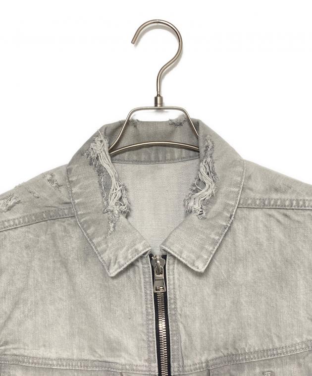 BALMAINデニムジャケット48 中古・古着通販】BALMAIN (バルマン) Distressed zip-up denim jacket