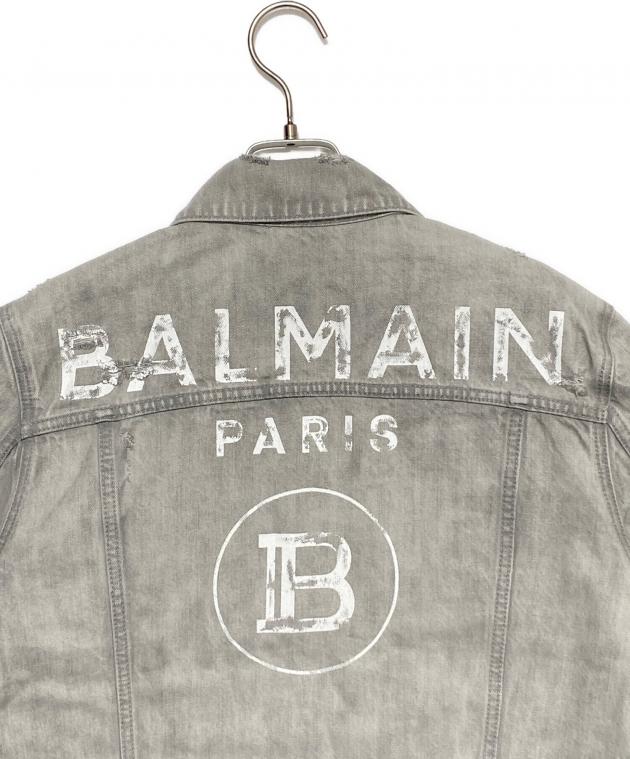 BALMAINデニムジャケット48 中古・古着通販】BALMAIN (バルマン) Distressed zip-up denim jacket