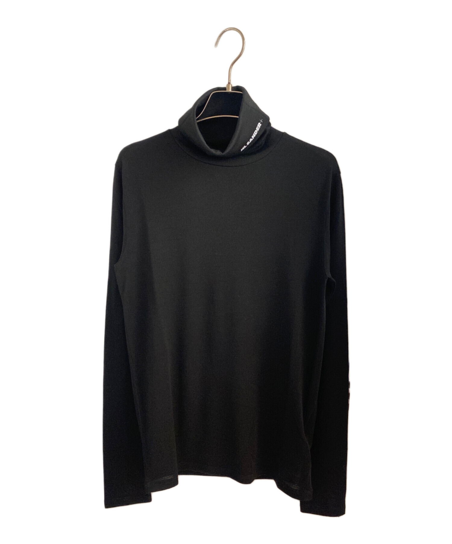 ジルサンダー＋　極美品　刺繍ロゴ　ブラック　タートルネックカットソー　Lサイズ. ジルサンダー＋ 極美品 刺繍ロゴ ブラック タートルネック