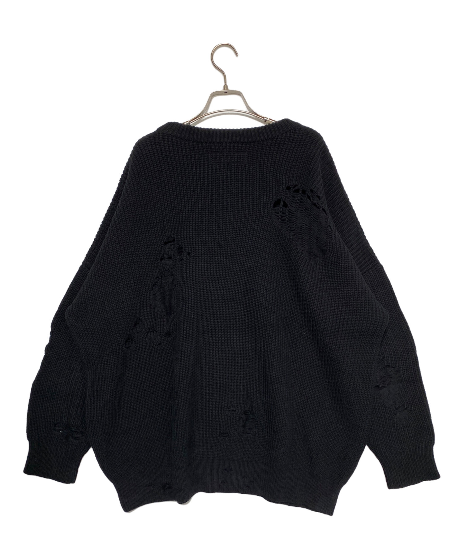 Neighborhood Sweater Savage Distressed Black Crewneck Knit | CREW 