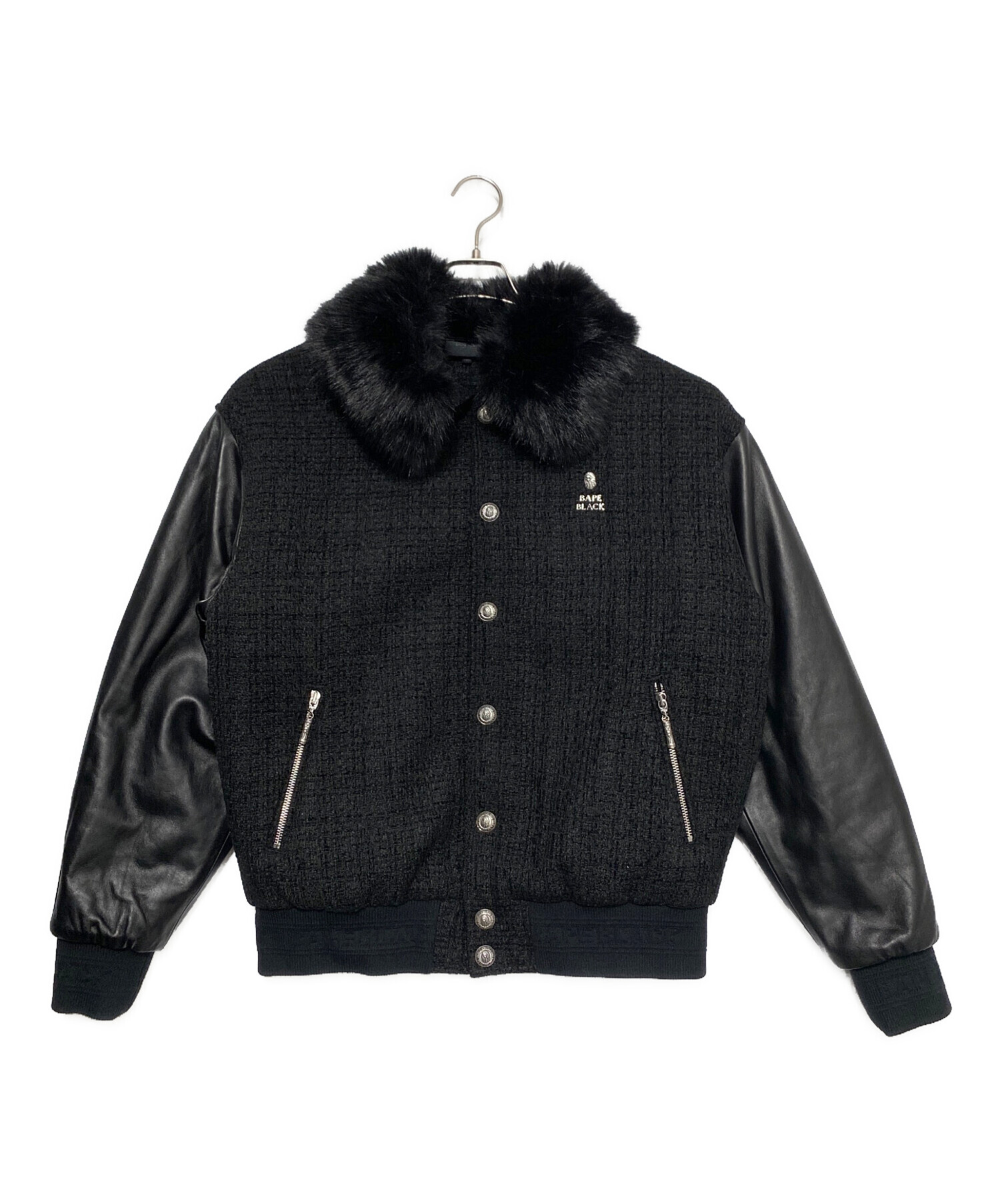 中古・古着通販】BAPE BLACK (ベイプ ブラック) Leather sleeve tweed