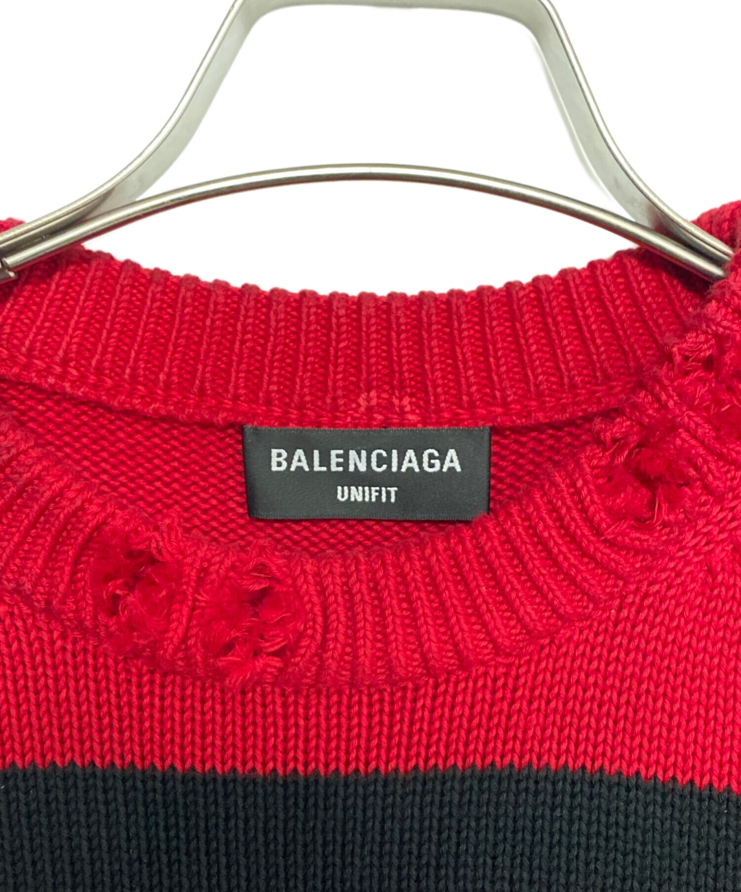 BALENCIAGA バレンシアガ ニット・セーター S 赤 【古着】【中古】 中古・古着通販】BALENCIAGA (バレンシアガ) Crash knit マルチカラー