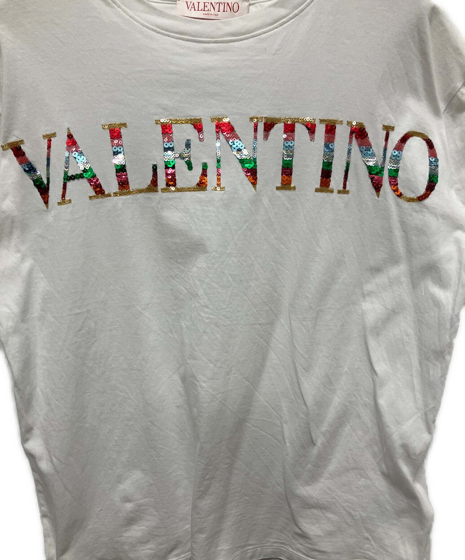 VALENTINO スパンコールロゴ Tシャツ ホワイト 中古・古着通販】VALENTINO (ヴァレンティノ) スパンコールロゴ
