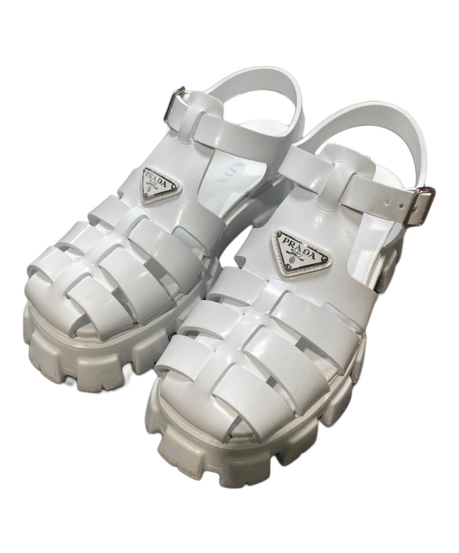 中古・古着通販】PRADA (プラダ) モノリスサンダル ホワイト サイズ:8