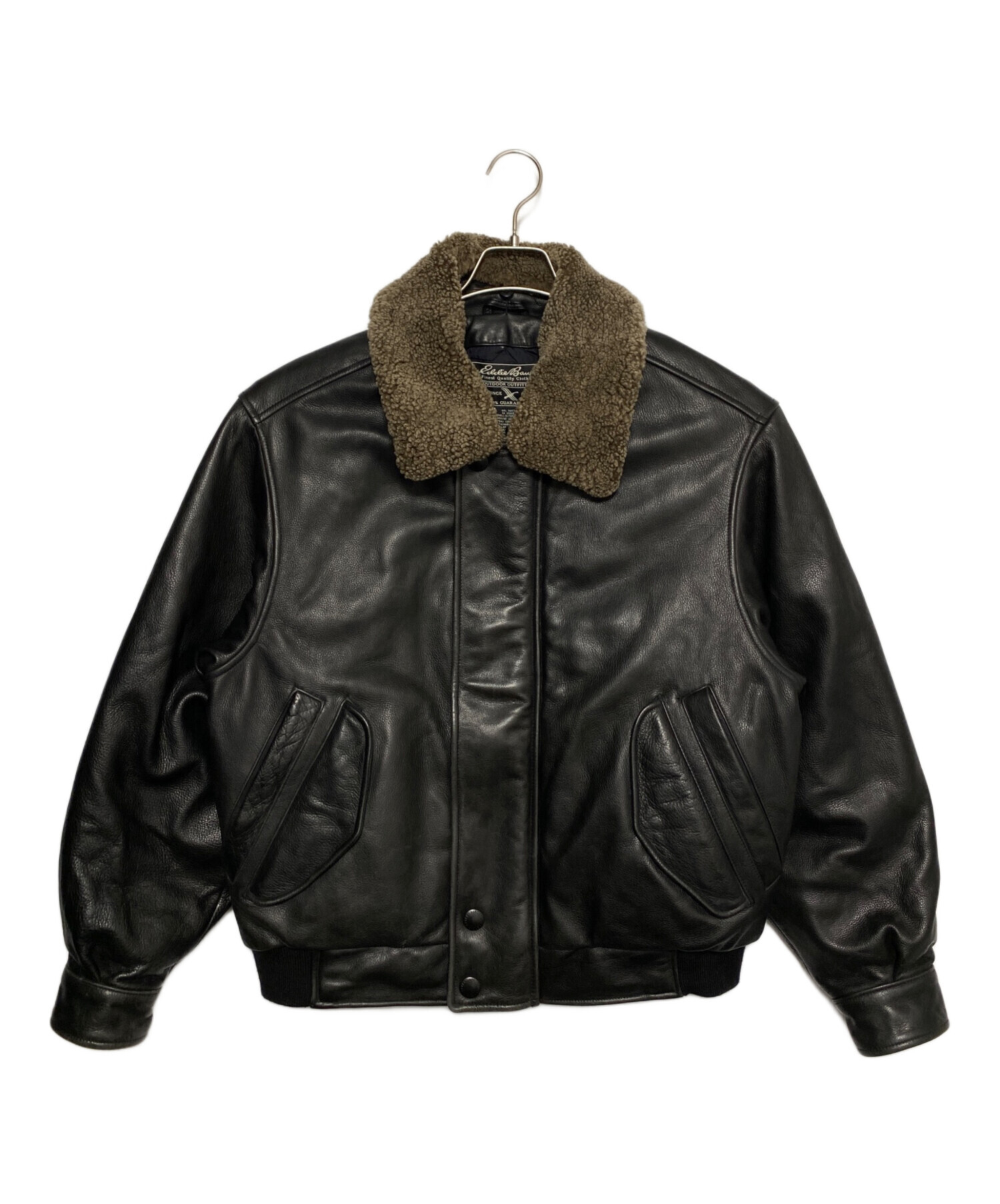 80s 黒タグ Eddie Bauer レザーダウンジャケット ブラック M 80'S EDDIE BAUER Leather Down Jacket M/BLACK 80年代 エディバウアー