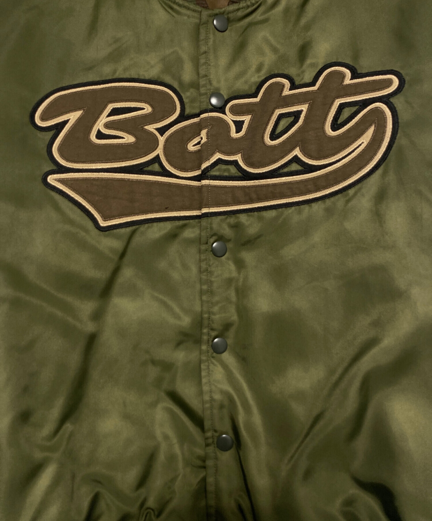 中古・古着通販】BoTT (ボット) Nylon Varsity Jacket カーキ×ブラウン