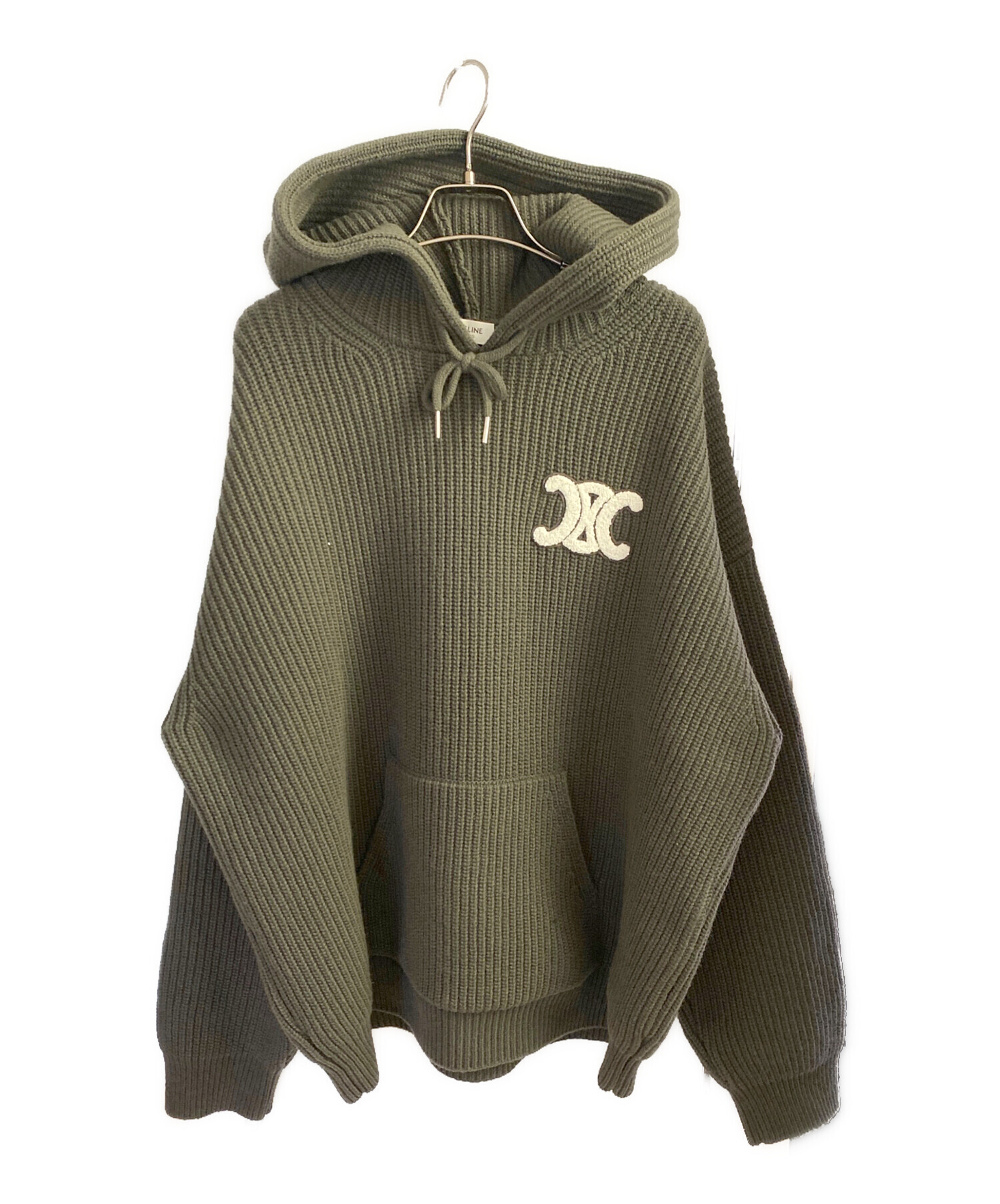 O*A様 CELINE カーキ フード付きニットパーカー　L 中古・古着通販】CELINE (セリーヌ) ロゴニットパーカー グリーン