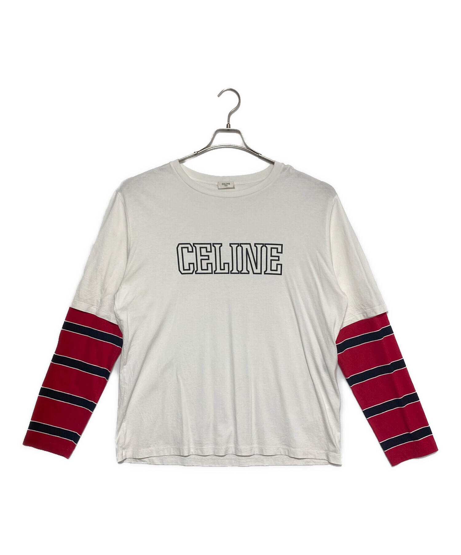 セリーヌ CELINE カットソー 衣料品 トップス コットン レディース レッド系 【中古】 中古・古着通販】CELINE (セリーヌ) コットン ロングTシャツ ホワイト