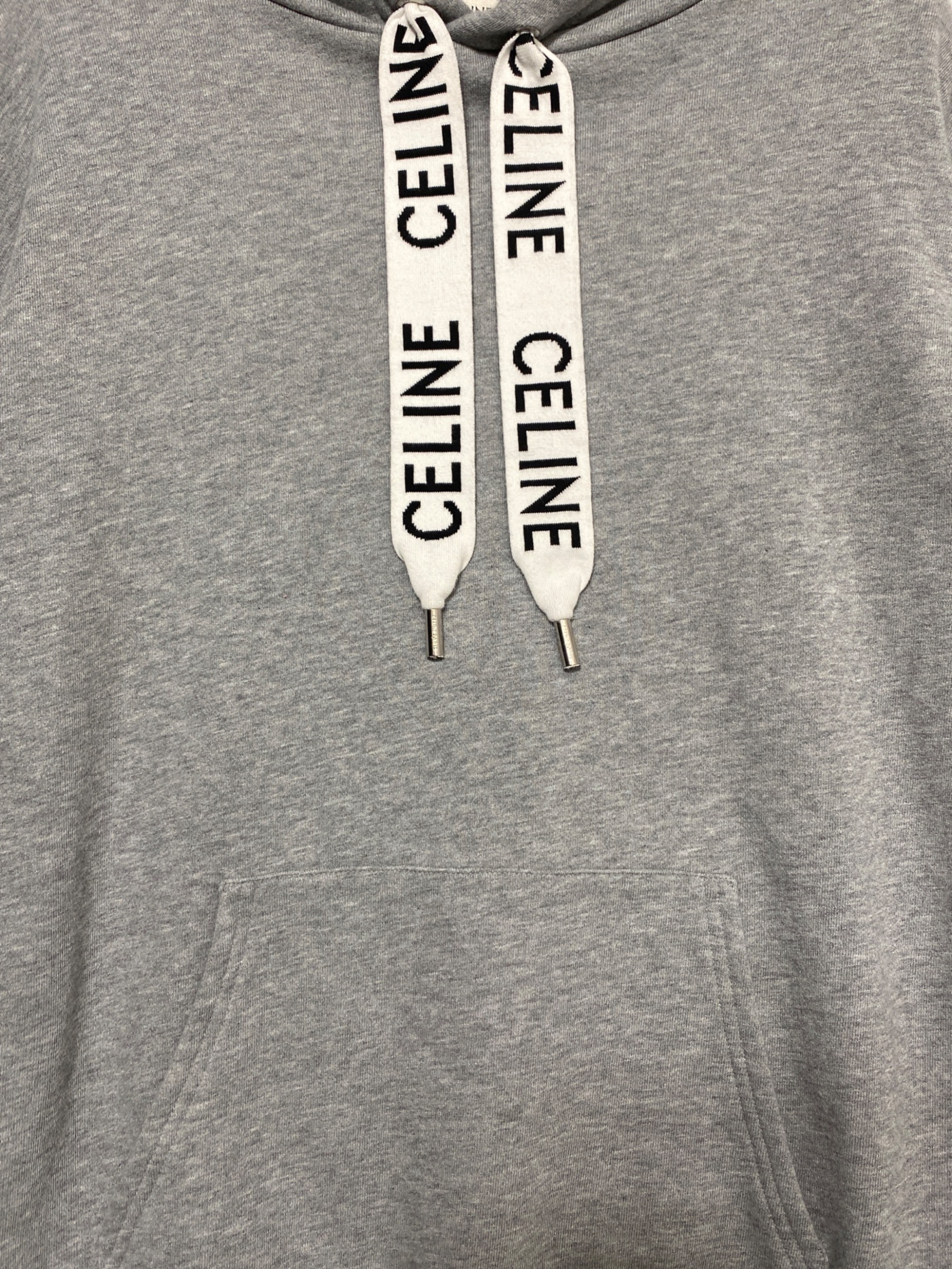 CELINE グレー ロゴパーカー 中古・古着通販】CELINE (セリーヌ) ロゴフーディー ドローコードプル