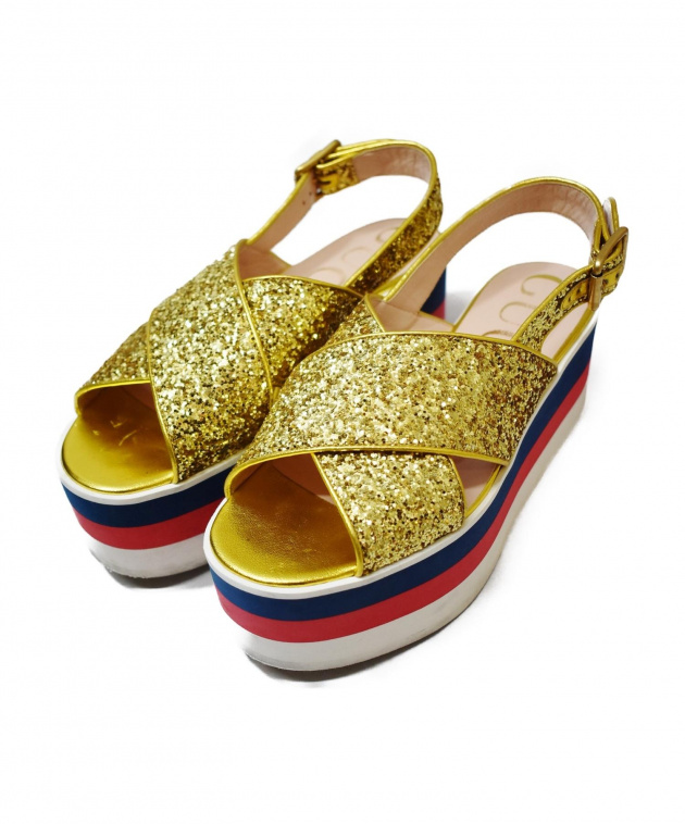 中古・古着通販】GUCCI (グッチ) プラットフォームサンダル ゴールド