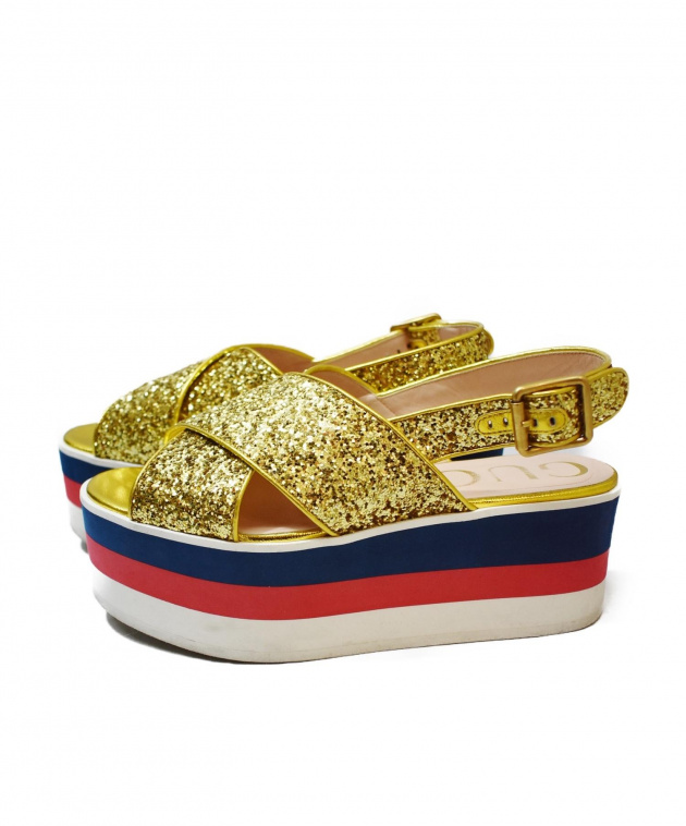 中古・古着通販】GUCCI (グッチ) プラットフォームサンダル ゴールド