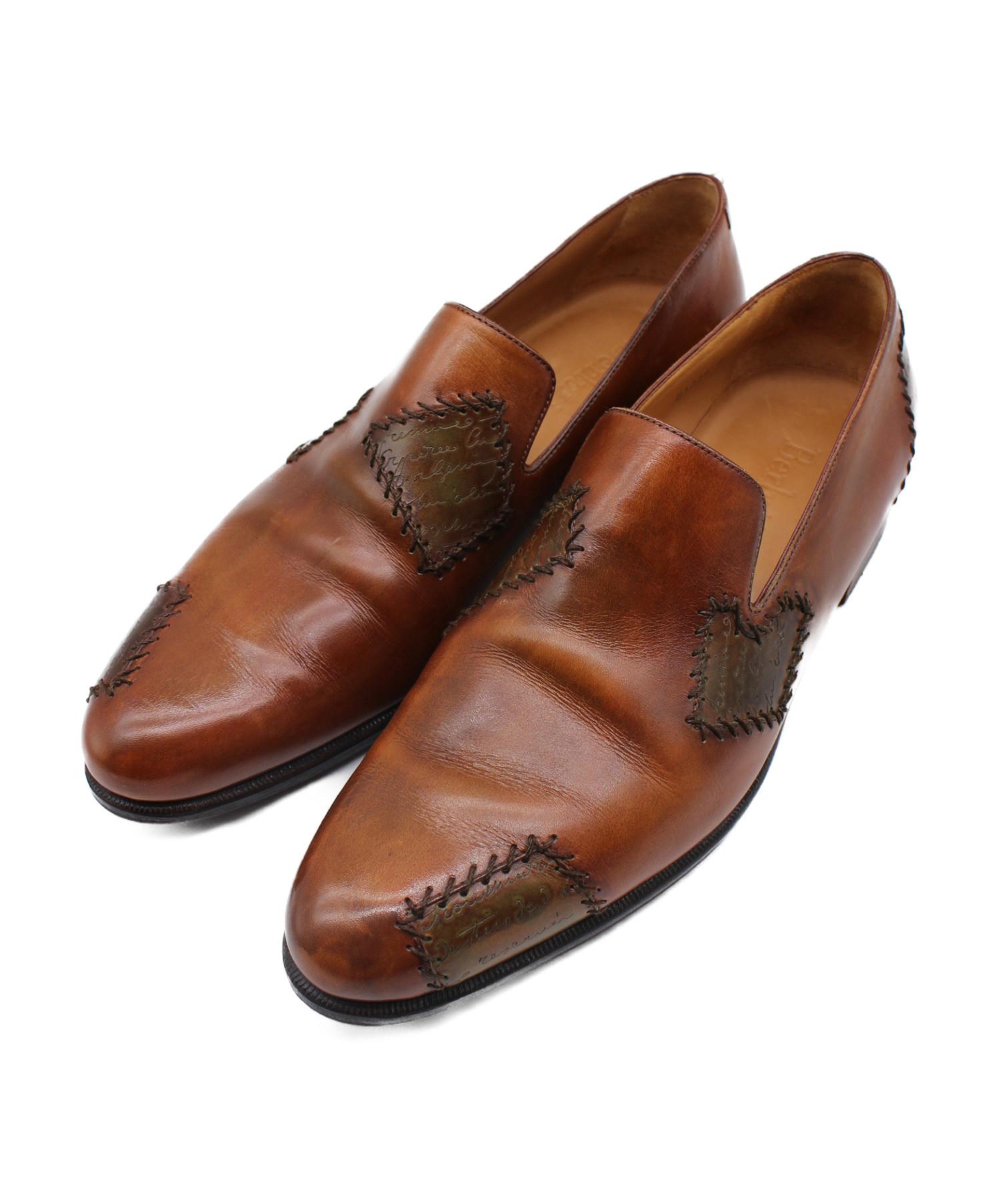 Berluti (ベルルッティ) スクリットパッチワークレザーシューズ ブラウン サイズ:8 中古・古着通販】Berluti (ベルルッティ) スクリットパッチワーク