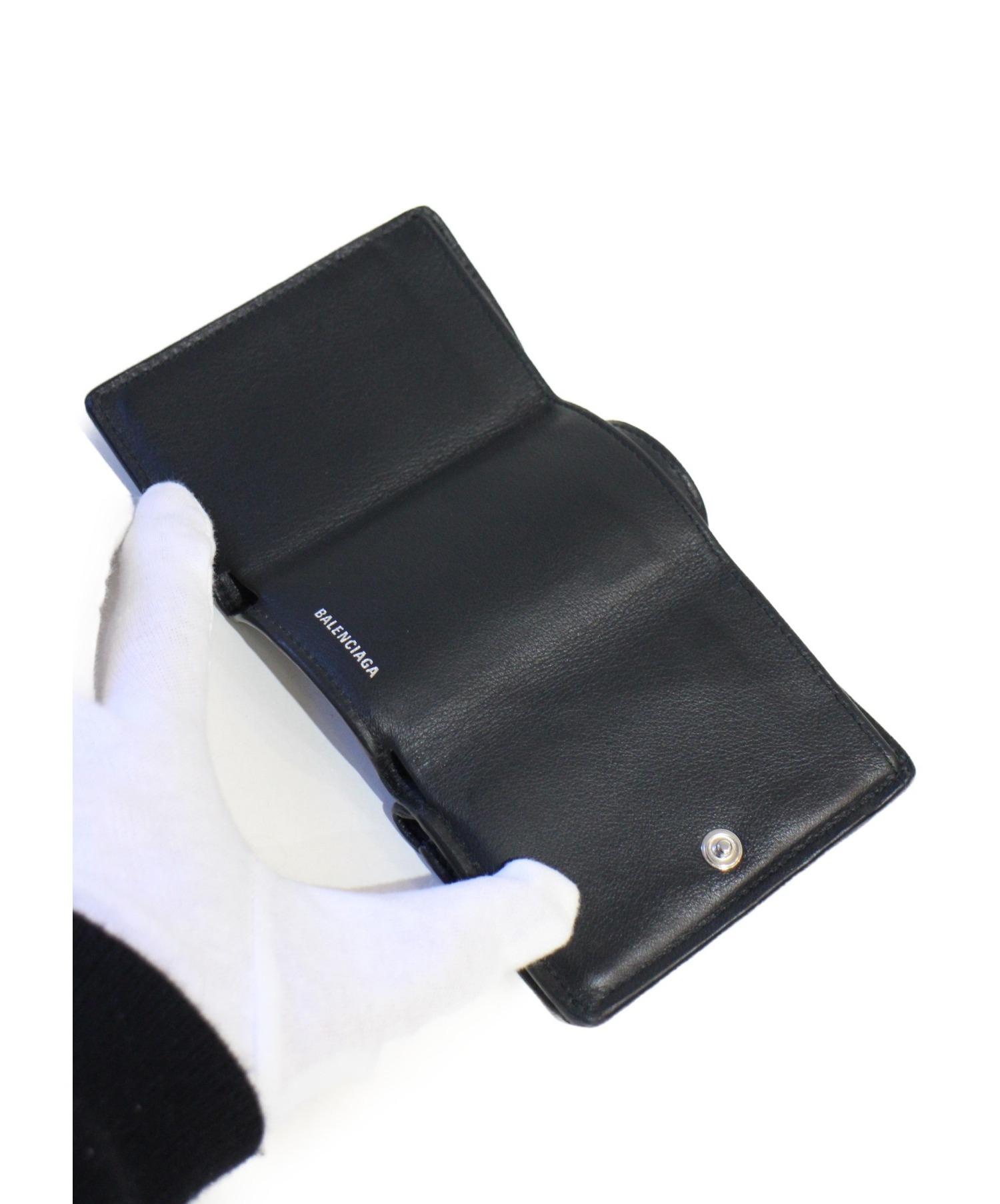 BALENCIAGA バレンシアガ ペーパーミニウォレット ブラック レザー 中古・古着通販】BALENCIAGA (バレンシアガ) ペーパーミニウォレット