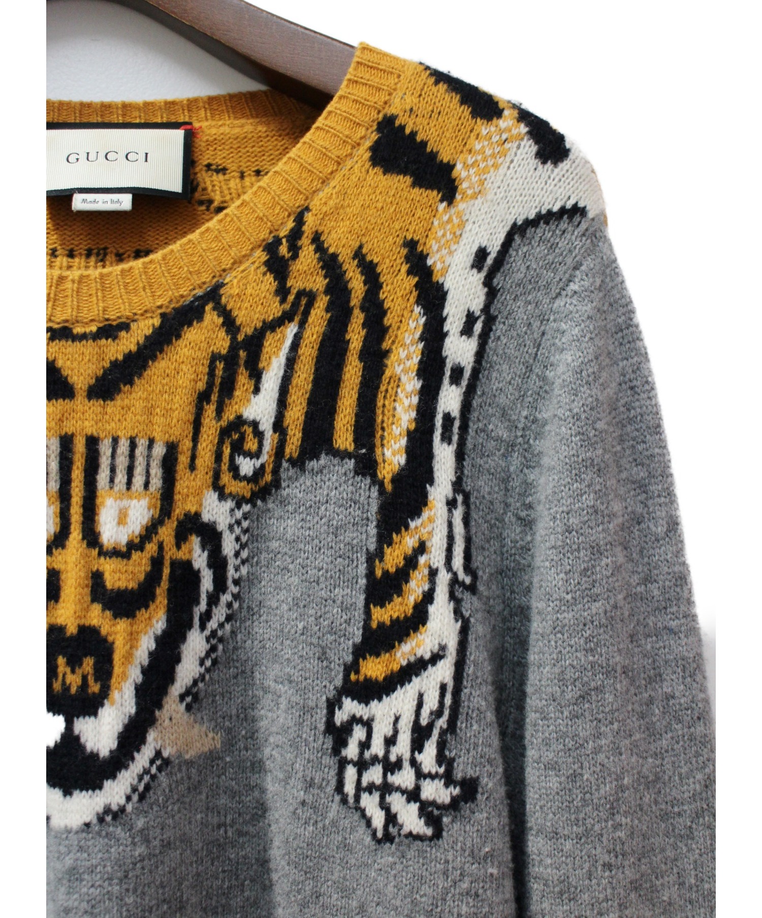 中古・古着通販】GUCCI (グッチ) タイガークルーネックニット グレー